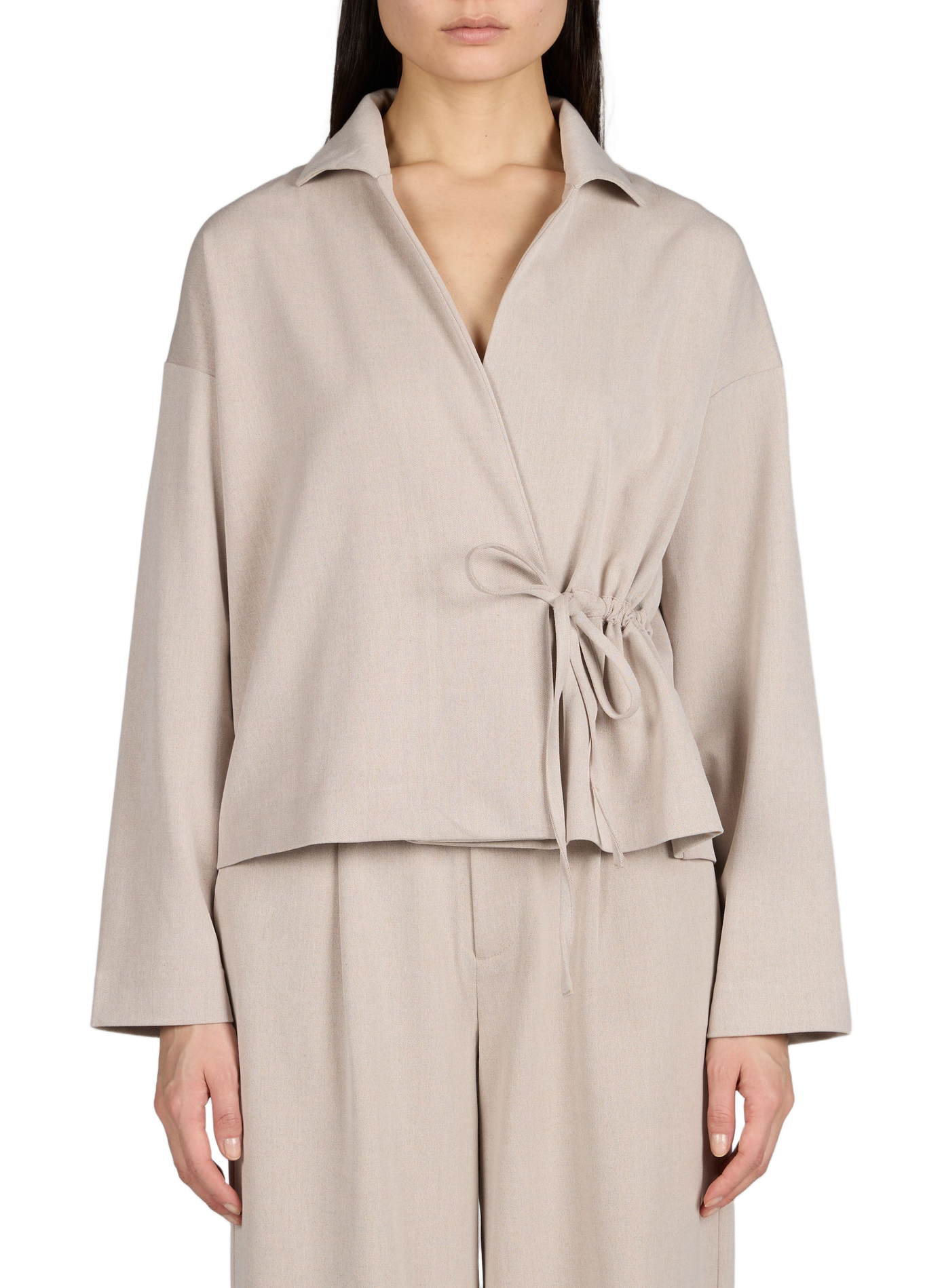 Top manches longues cache-cœur OBJECT Beige