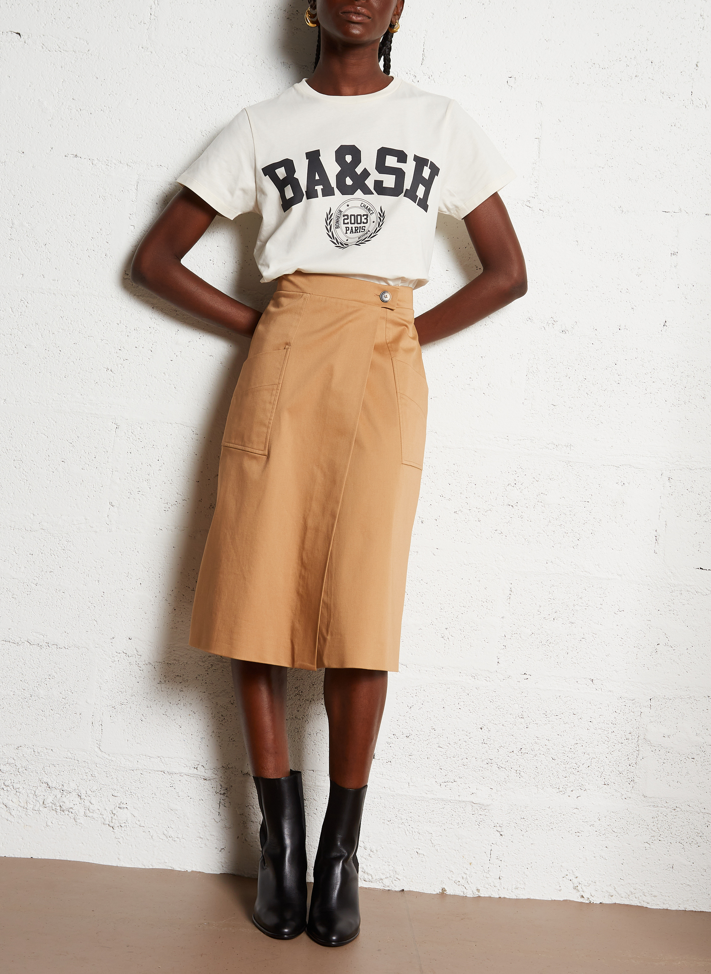 Tee-shirt col rond en coton ioni BA&SH Beige