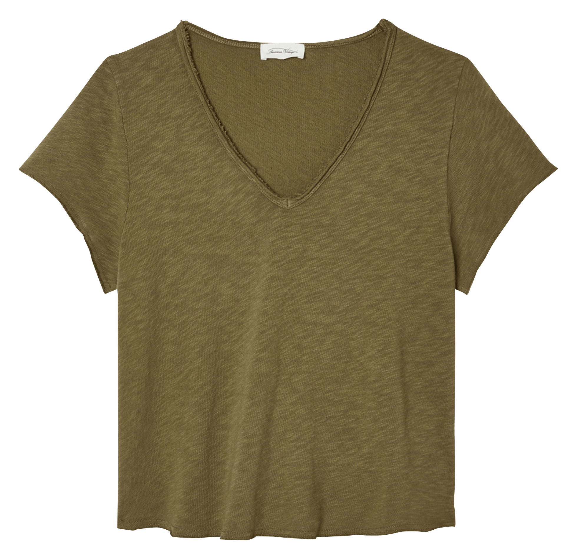 Tee-shirt droit col v en coton sonoma AMERICAN VINTAGE Kaki