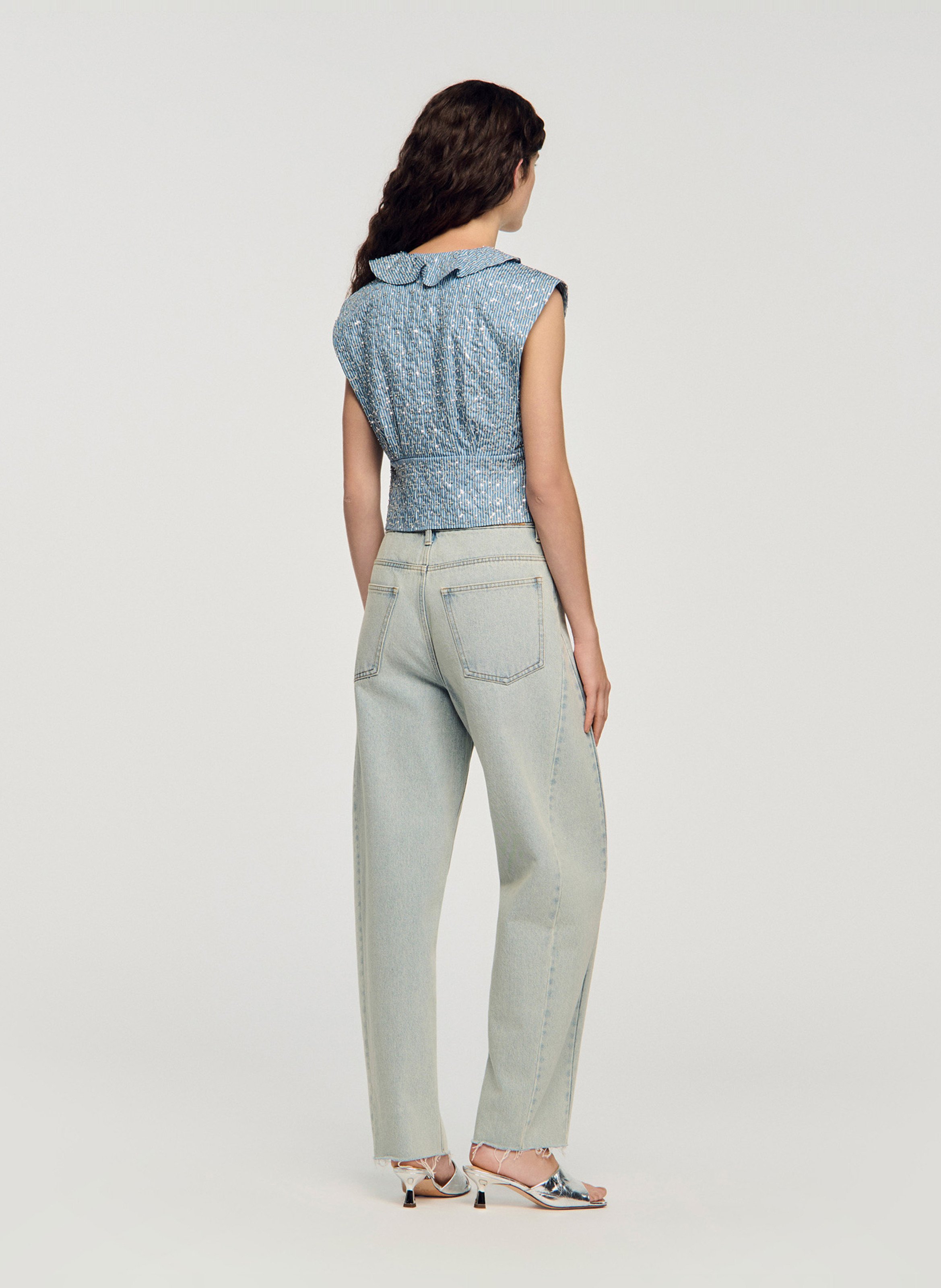 Top ajusté court à sequins SANDRO Bleu