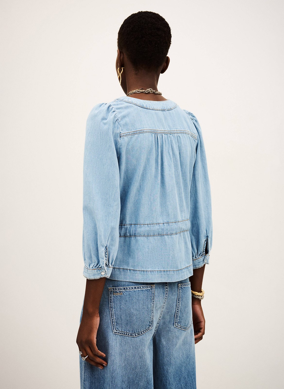 Top col v droit en coton lavina BA&SH Bleu