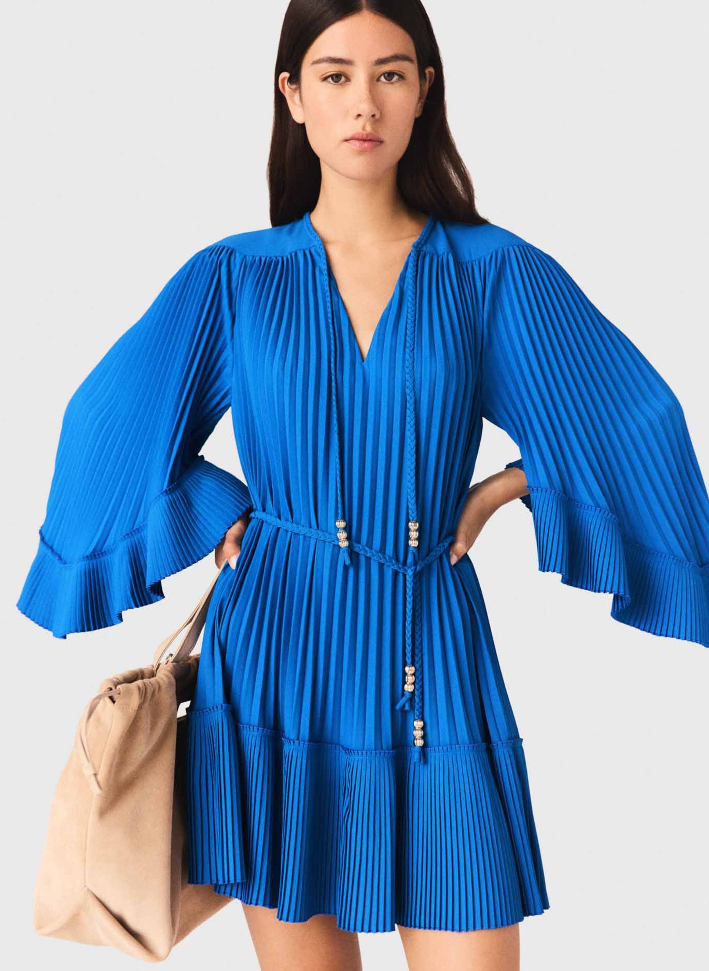 Robe courte plissée MAJE Bleu
