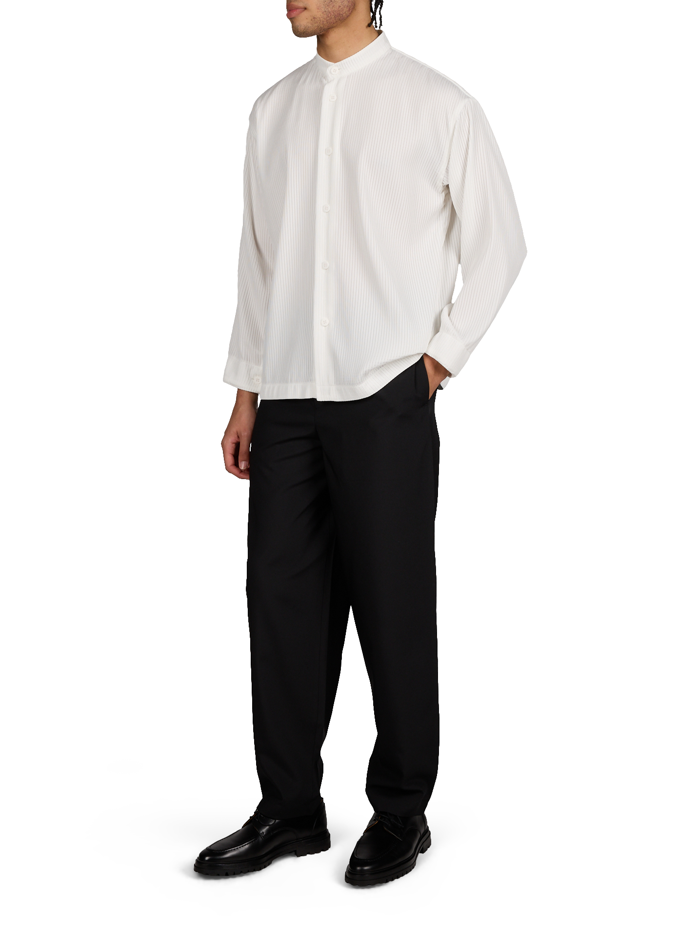 Camicia diritta plissettata con collo alla coreana ISSEY MIYAKE Beige