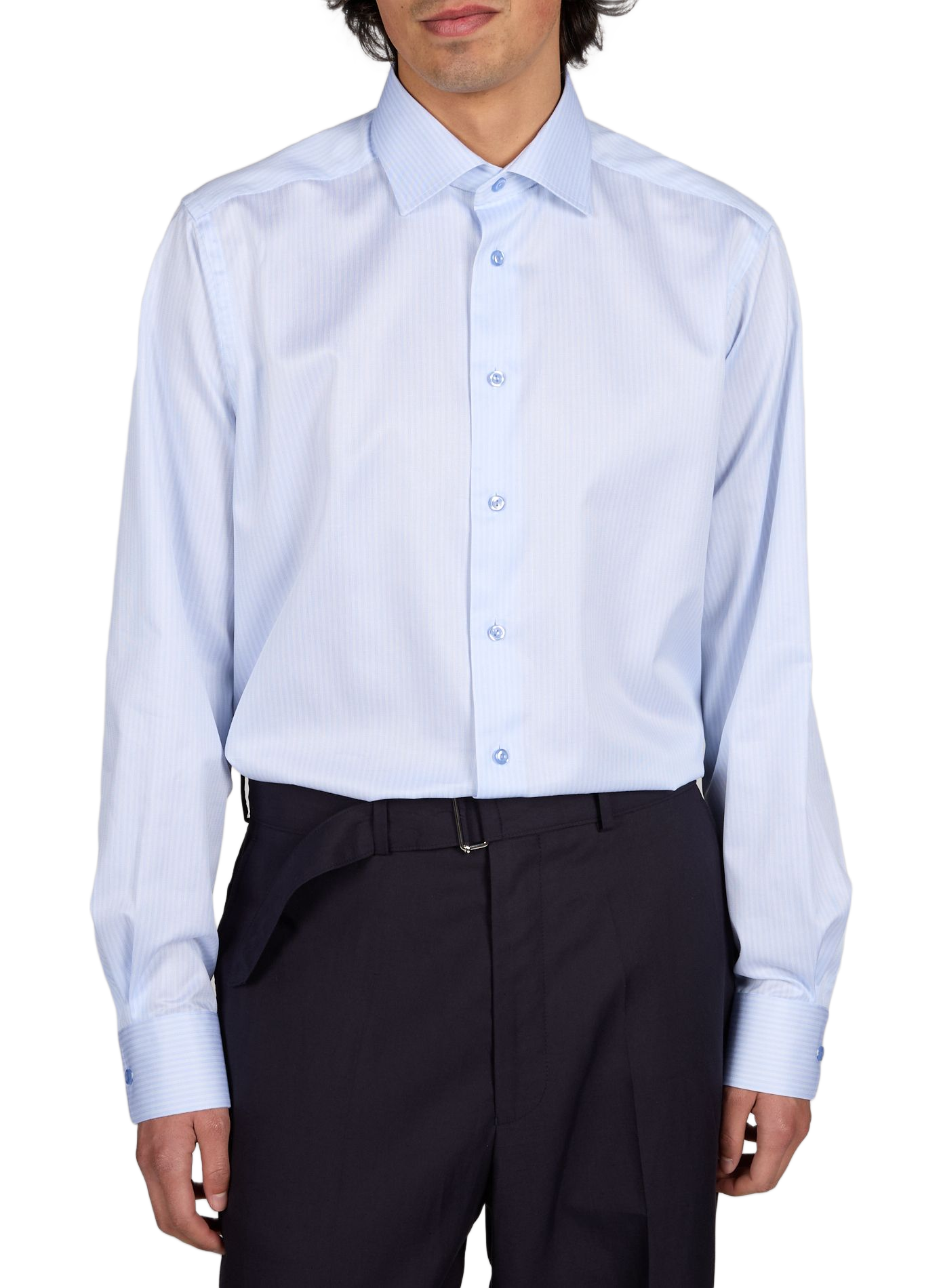 Chemise droite rayée Signature en coton ETON Bleu