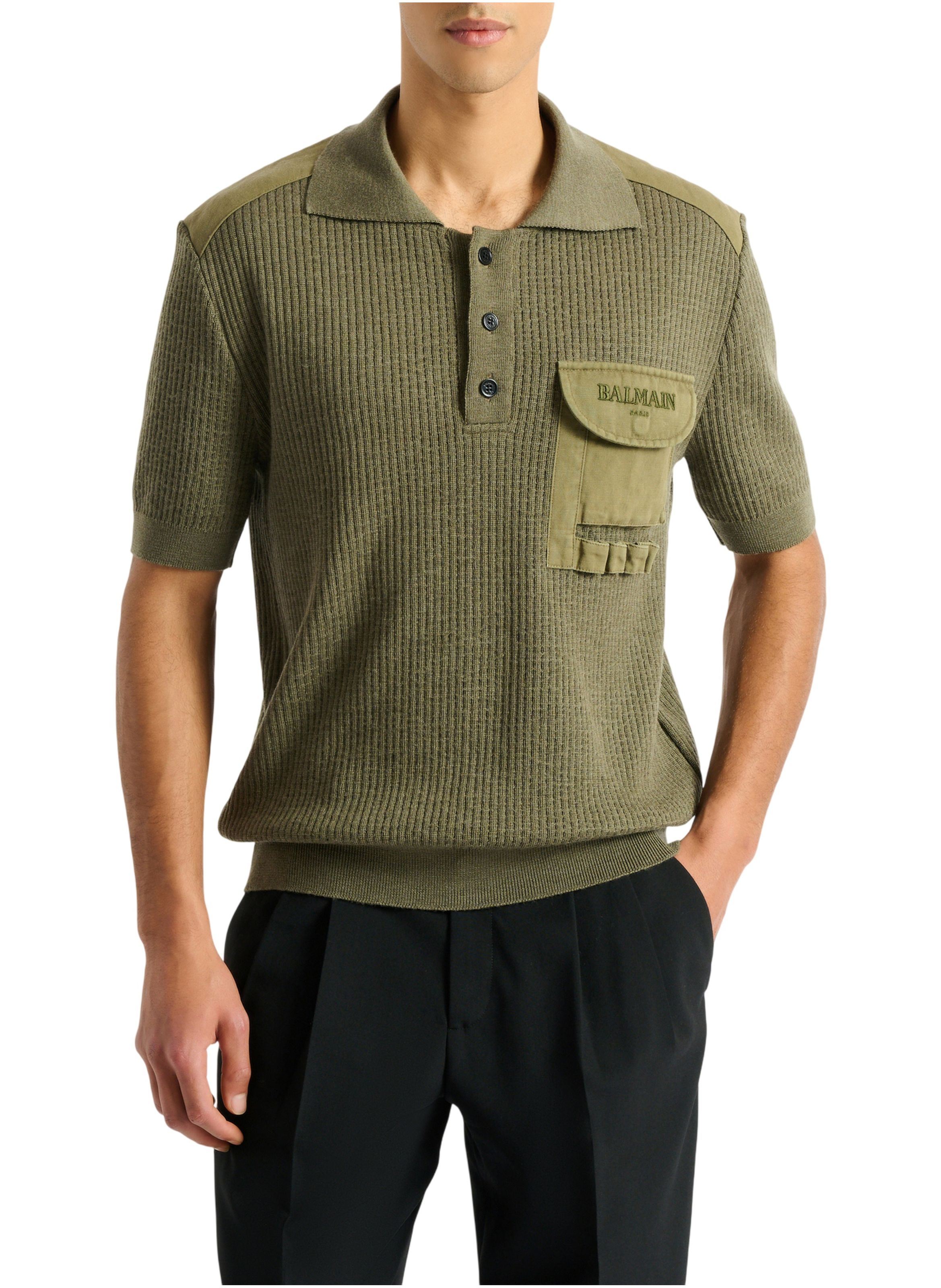 Polo balmain vintage utility en maille côtelée BALMAIN Vert