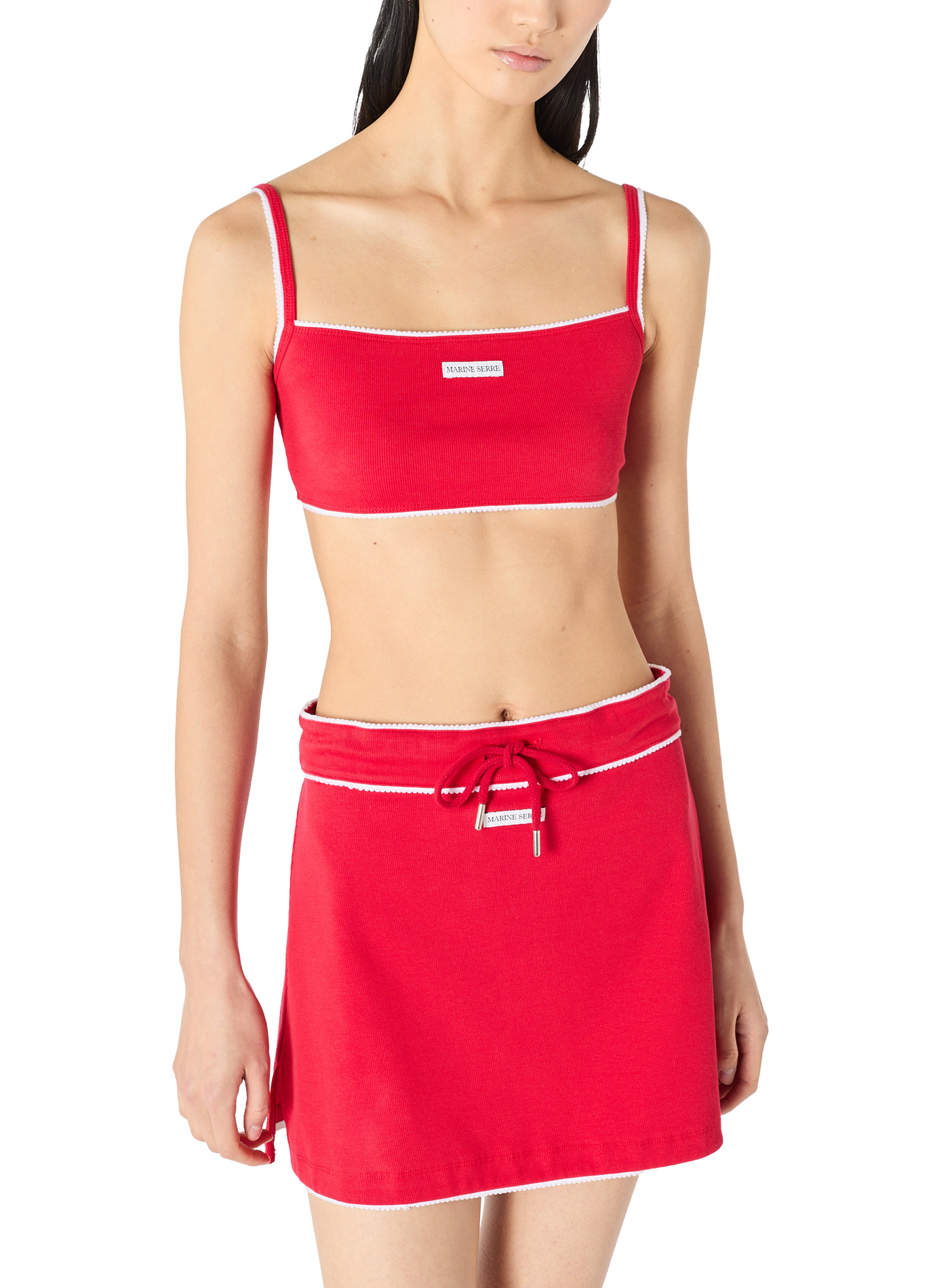 Light ribbed jersey drawstring-waist mini skirt organic cotton MARINE SERRE Red