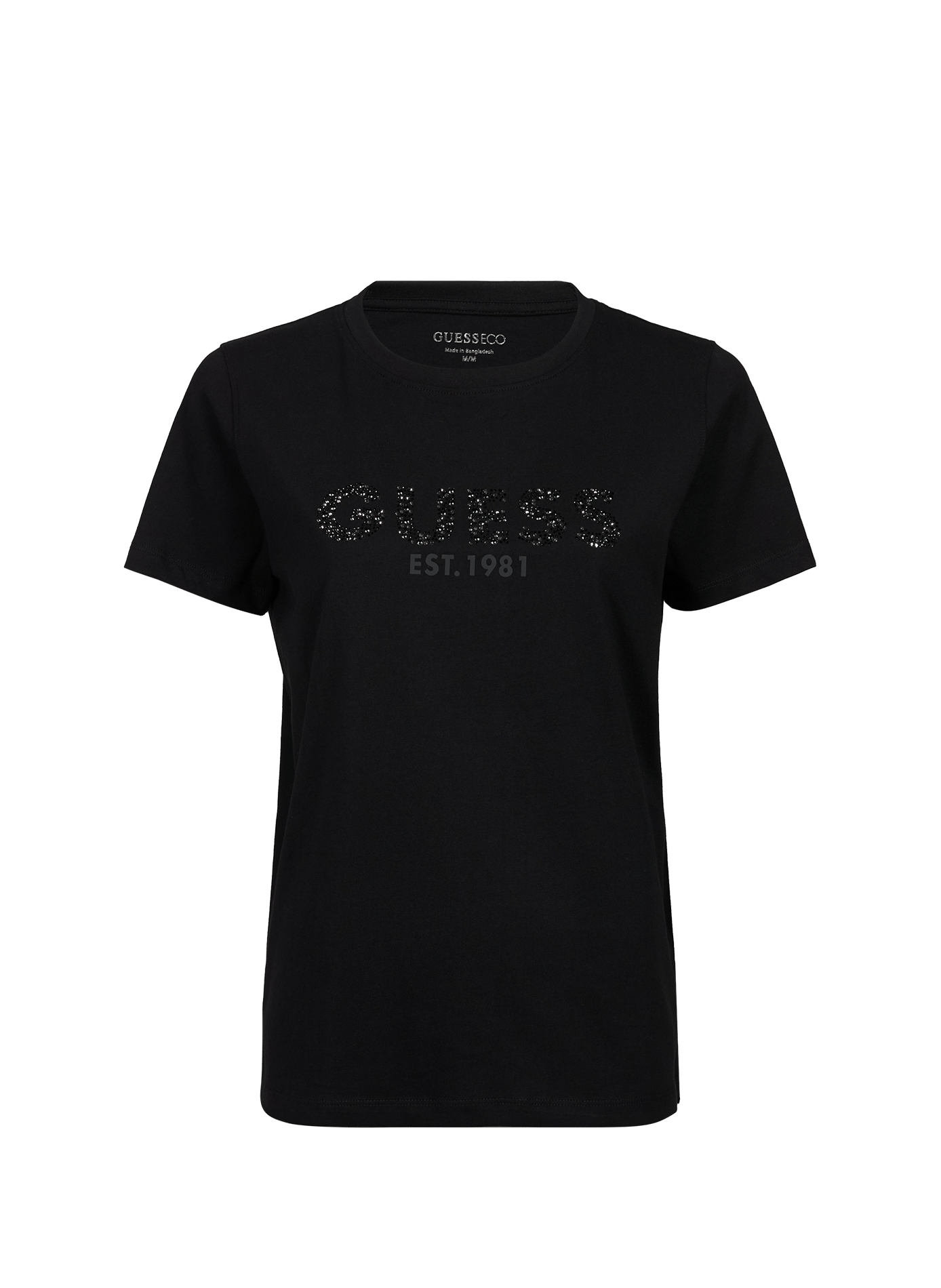 Cotton T-shirt with rhinestone logo GUESS Black