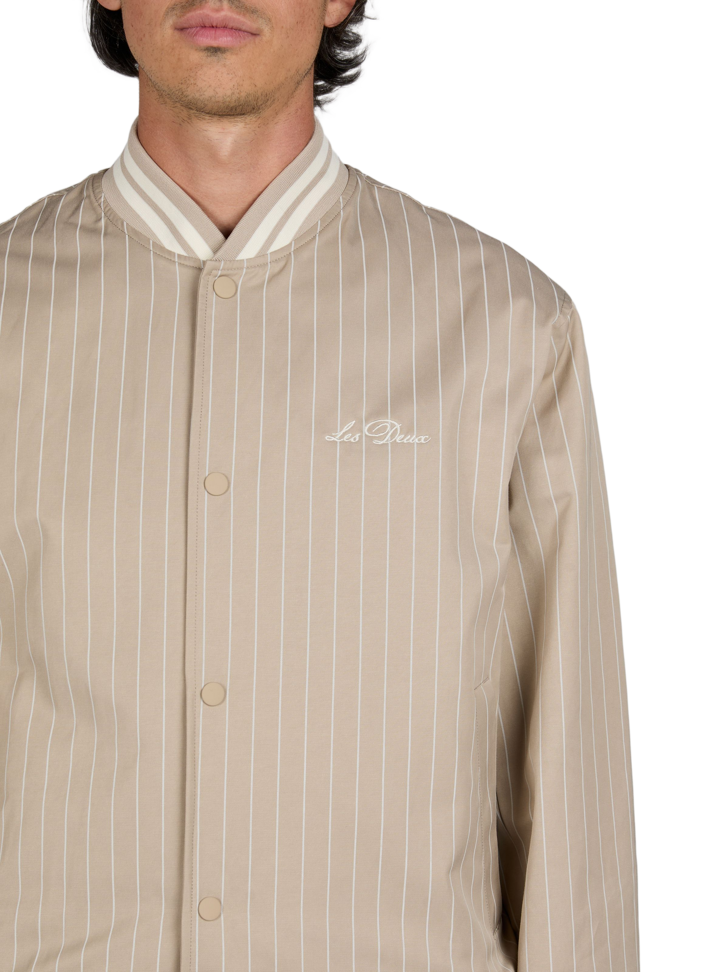 Striped cotton blend bomber jacket LES DEUX Beige