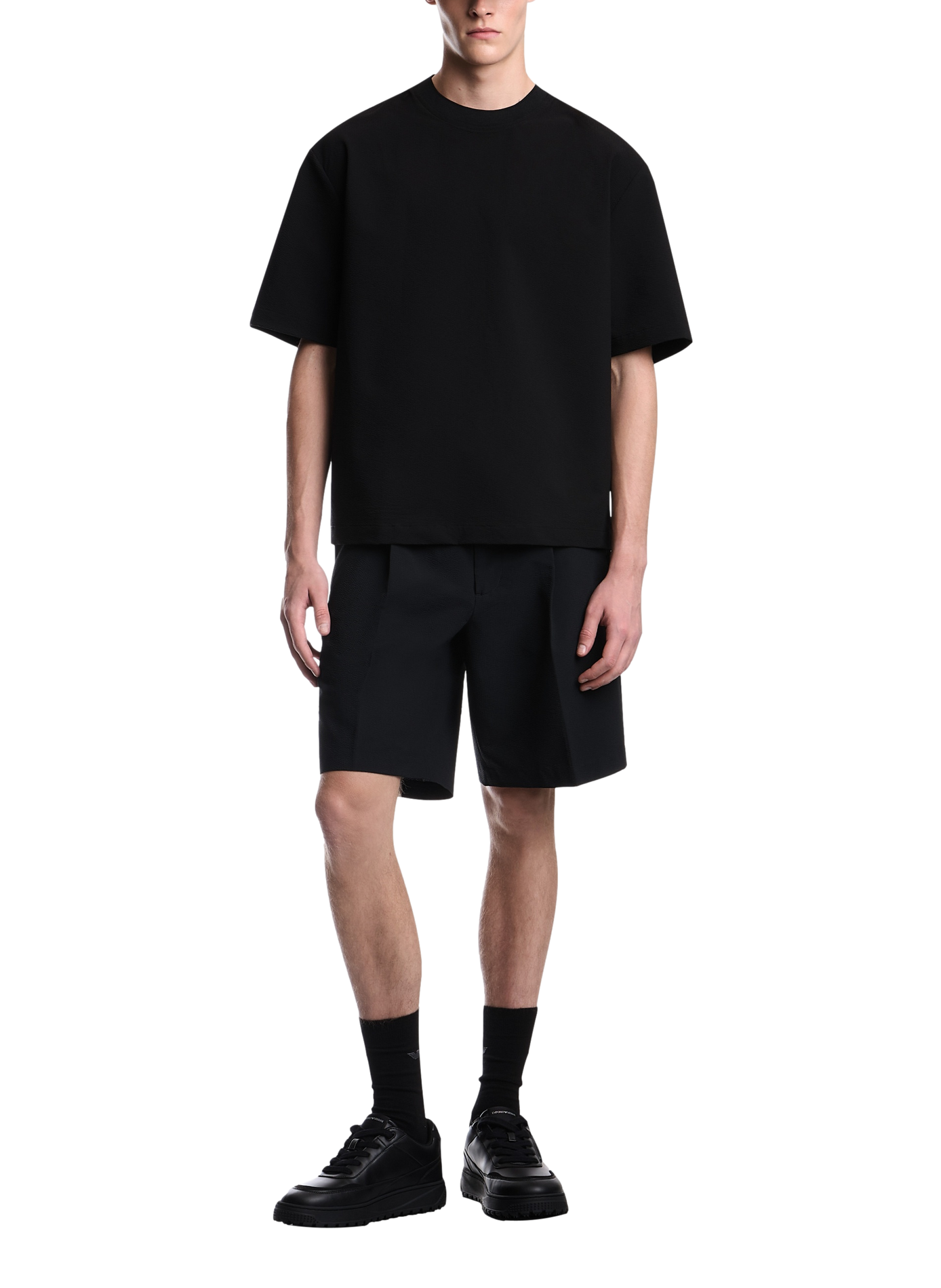 Oversized Textured Short Sleeve T-Shirt EMPORIO ARMANI Black