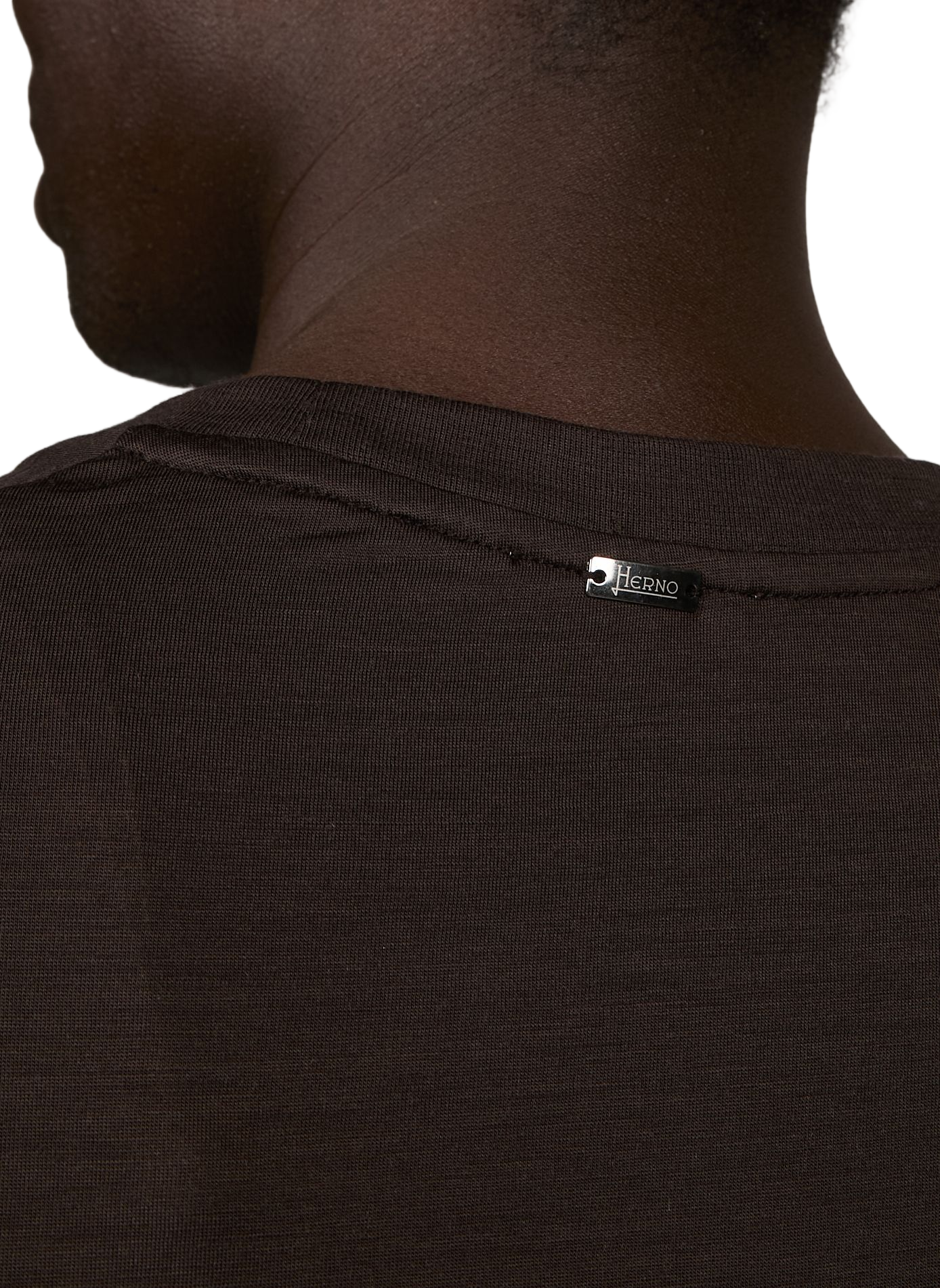 Fließendes einfarbiges Woll-T-Shirt HERNO Braun