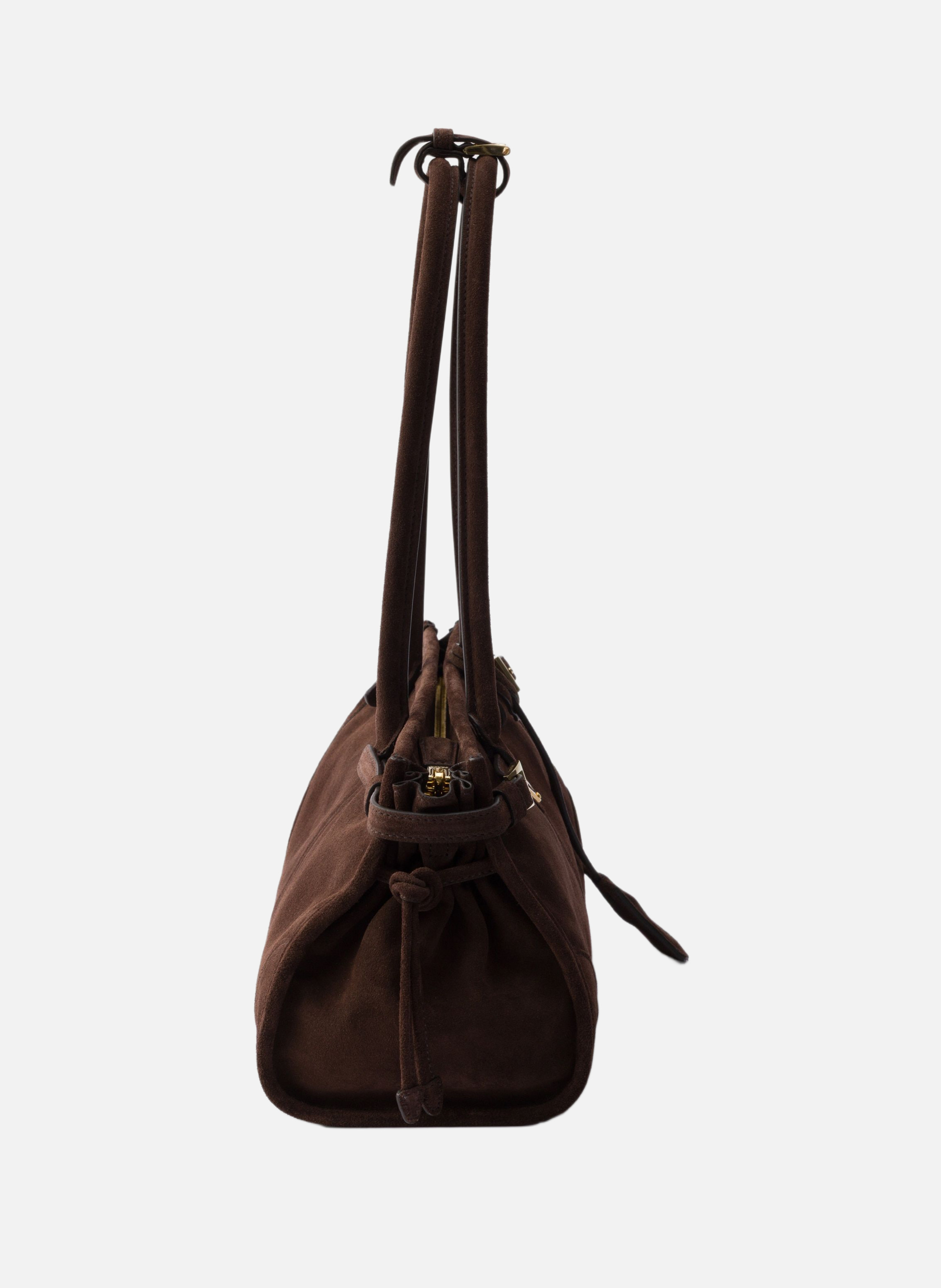 Sac prada bonnie moyen en veau velours PRADA Marron