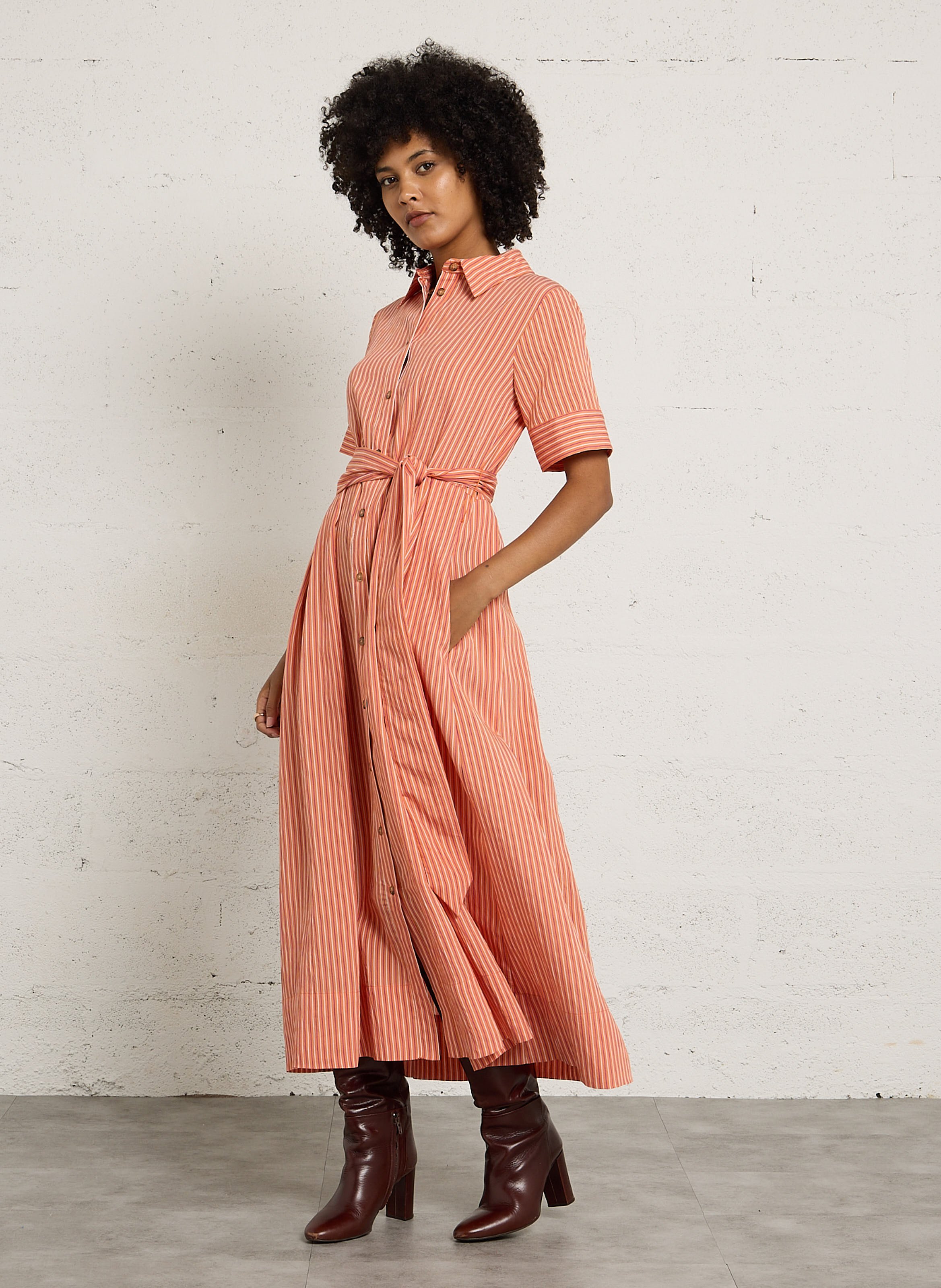 Robe longue rayée à ceinture patricia MAISON 123 Doré