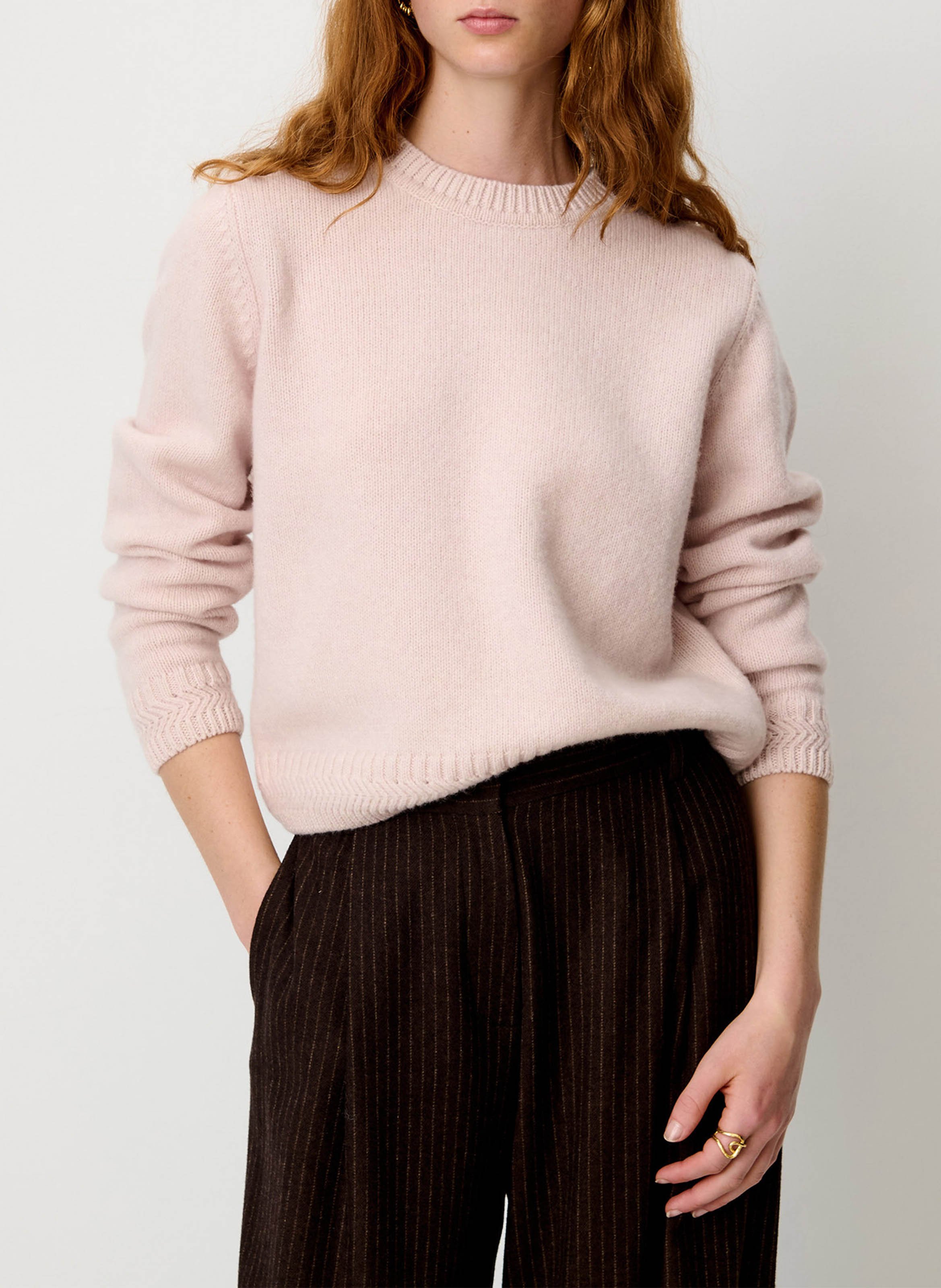 Pull oversize col rond en laine mérinos silty SESSUN Rose