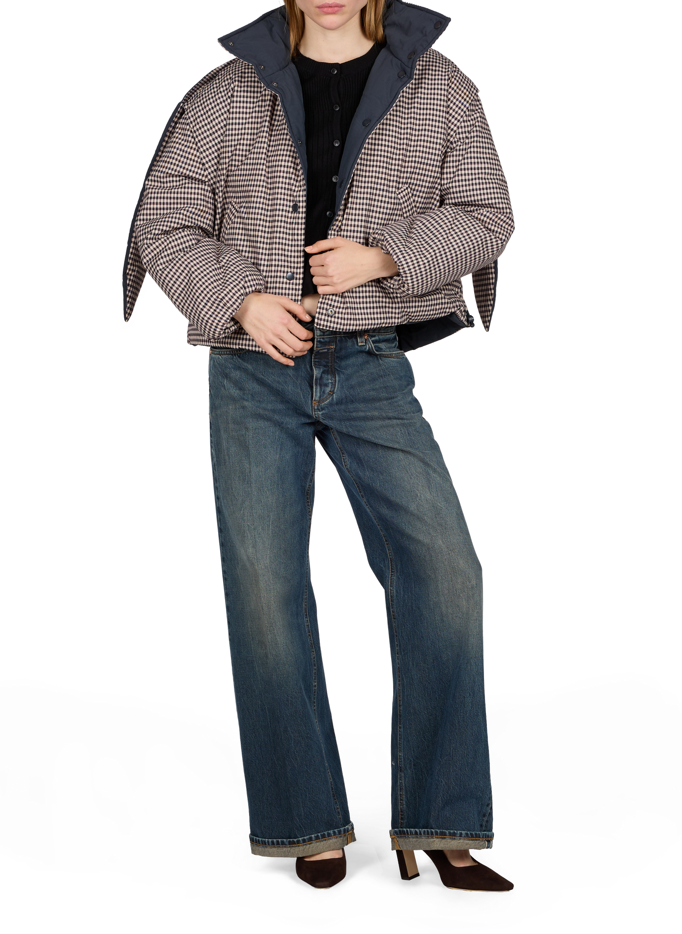 Short oversized checked coat OBJECT Multicolour