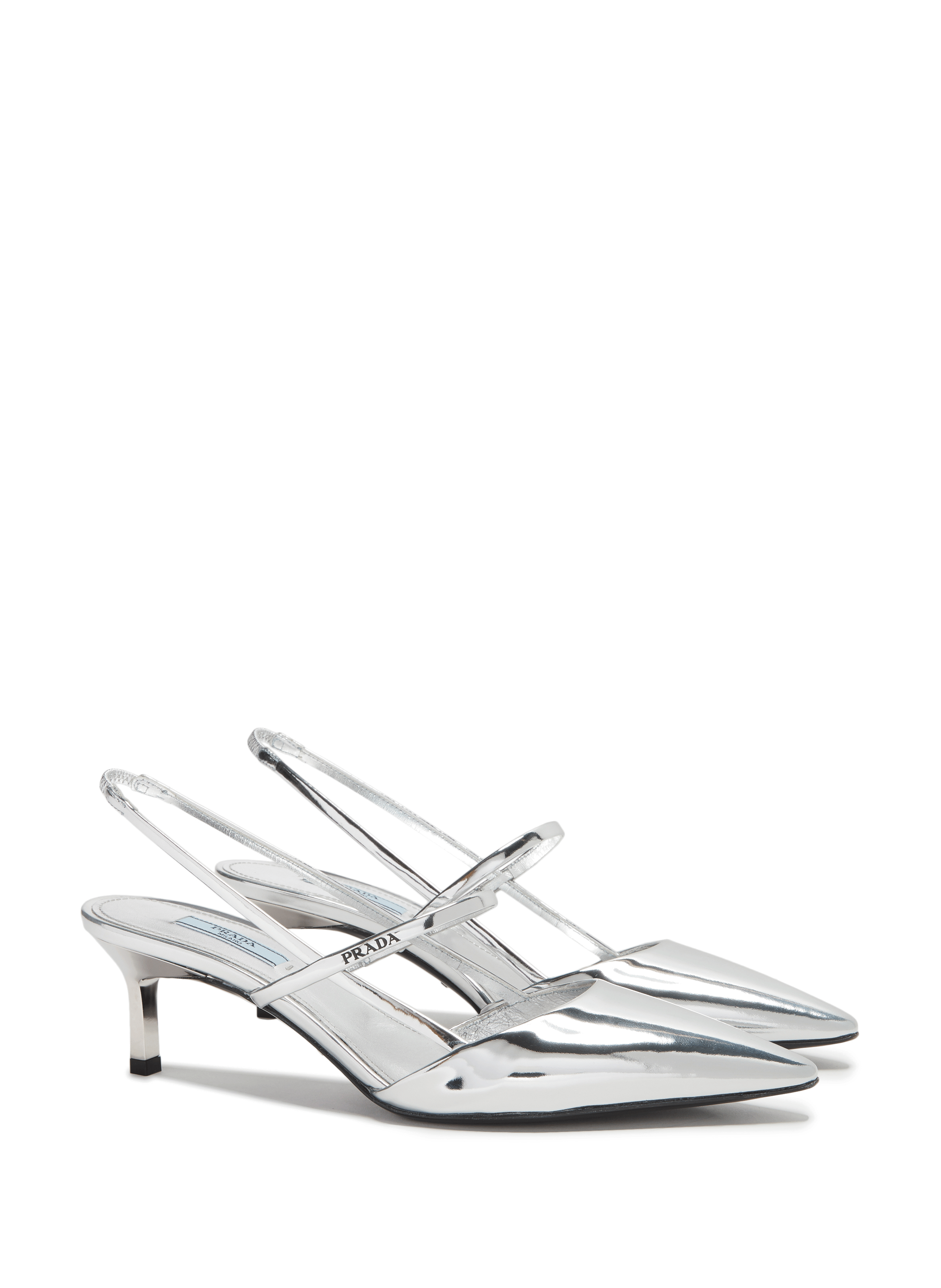 Sling-back en cuir métalisé PRADA Argent