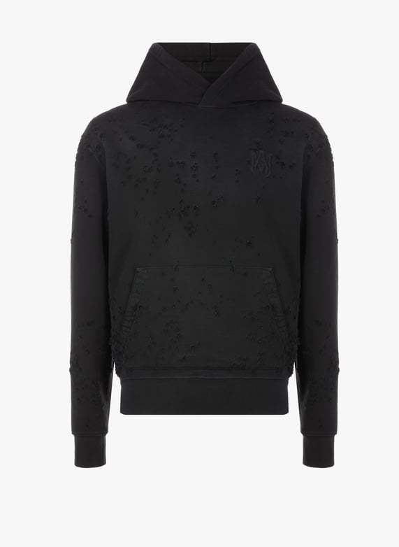 Hoodie aspect déchiré en coton Noir Amiri Homme1