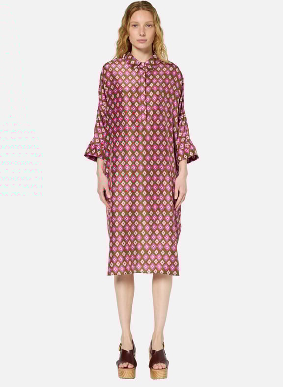 Robe chemise en soie à losanges - pierra Marron by GERARD DAREL GERARD DAREL Robe chemise en soie à losanges - pierra Marron