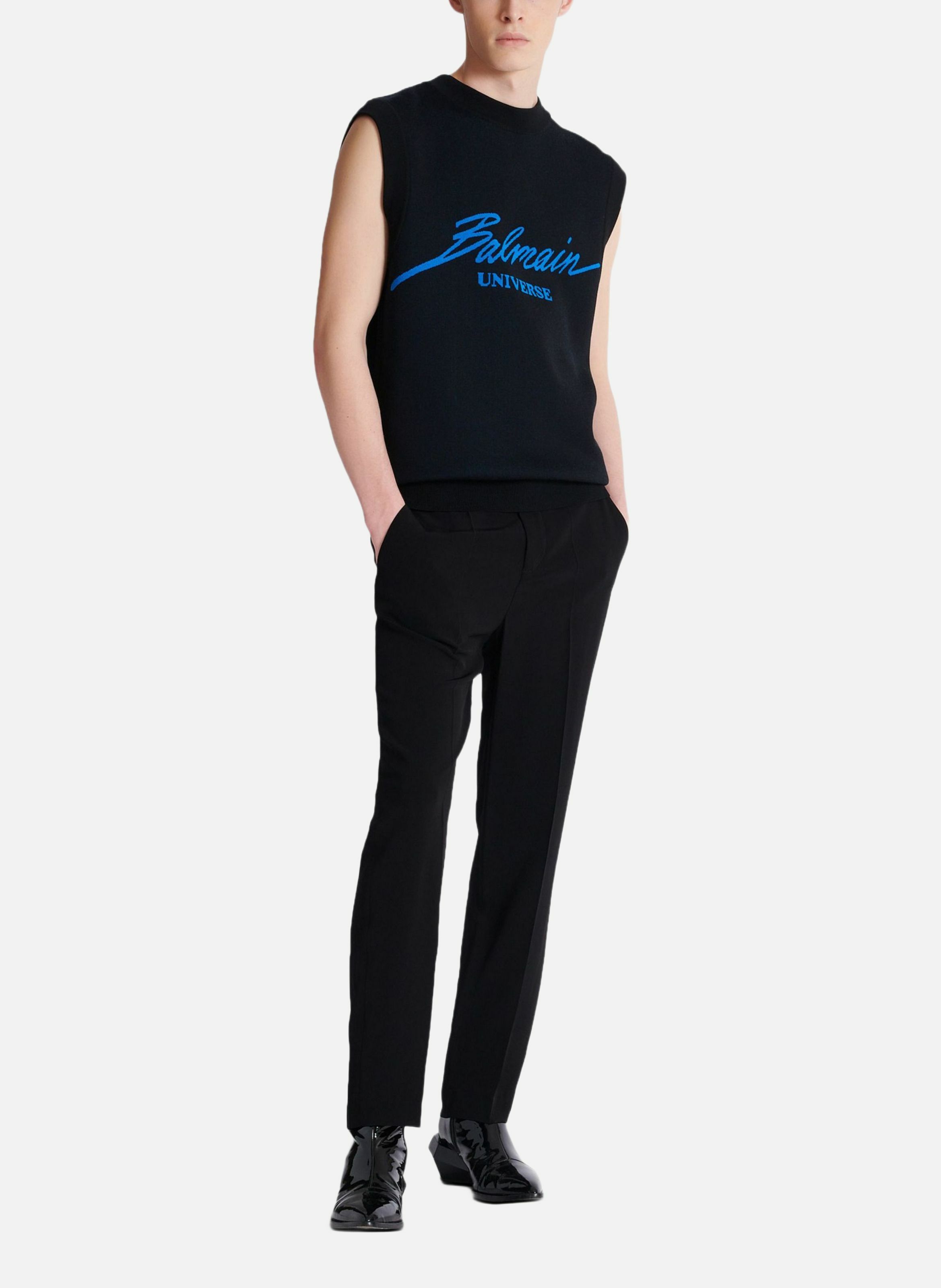 Pull sans manches en jacquard balmain universe BALMAIN Bleu