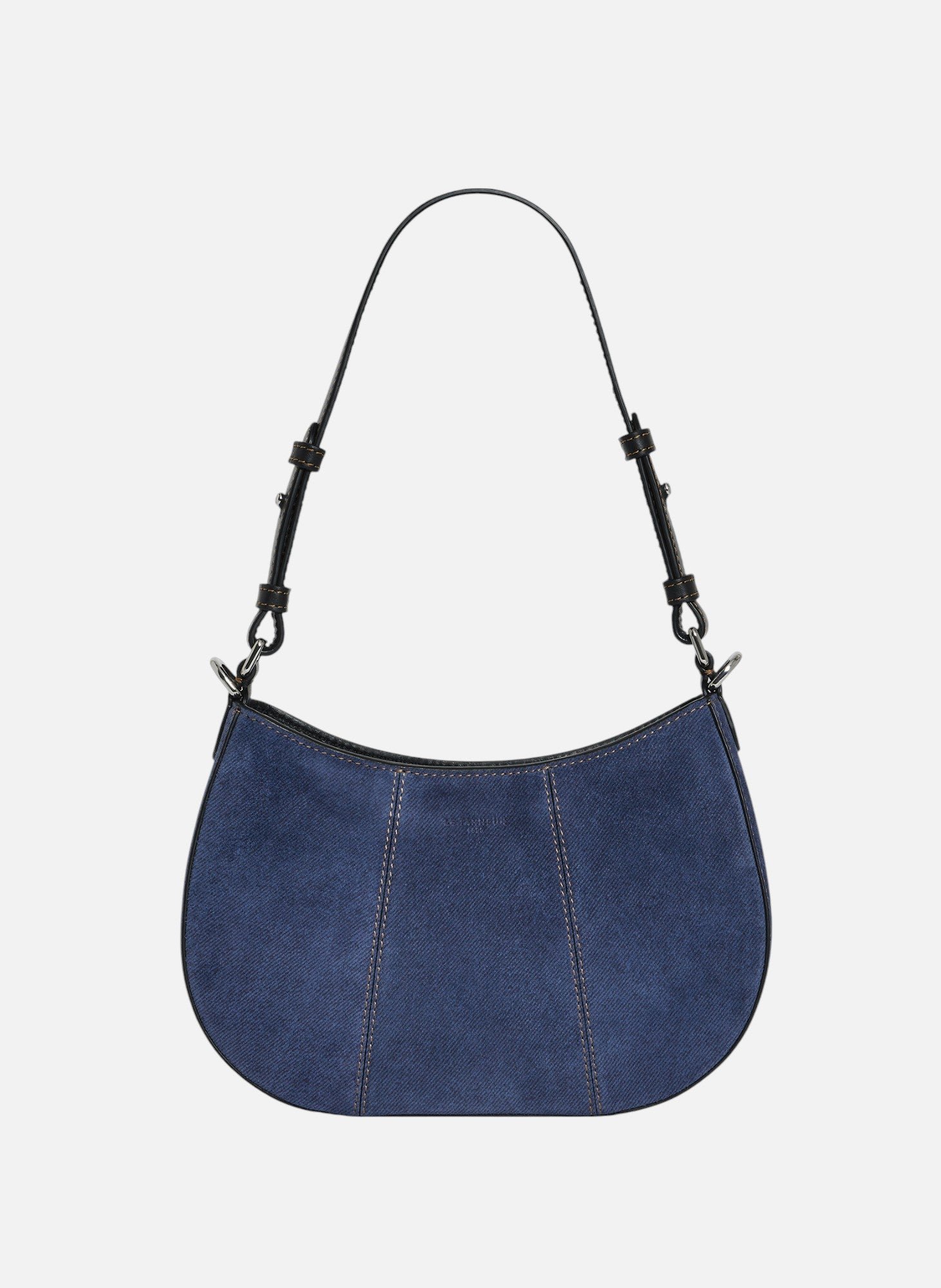 Petit sac demi-lune juliette en cuir suède effet denim LE TANNEUR Noir