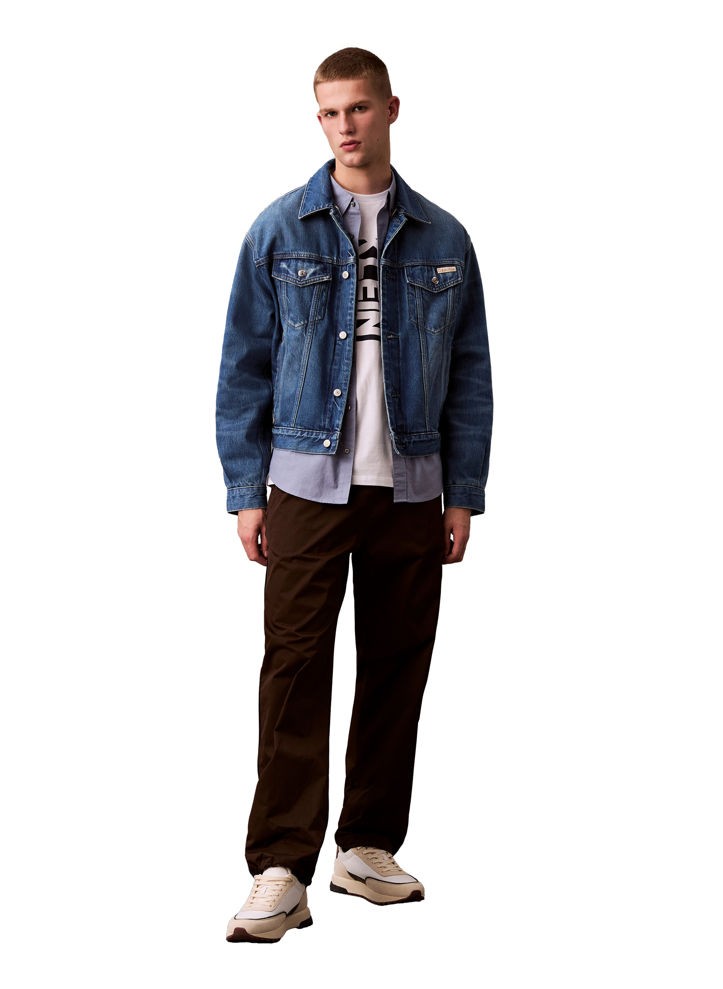 Chemise droite en coton mélangé CALVIN KLEIN Bleu