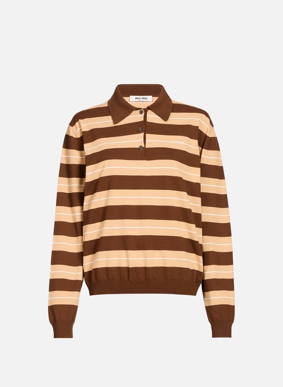 Long-sleeved cotton polo shirt Multicolour by MIU MIU MIU MIU Long-sleeved cotton polo shirt Multicolour