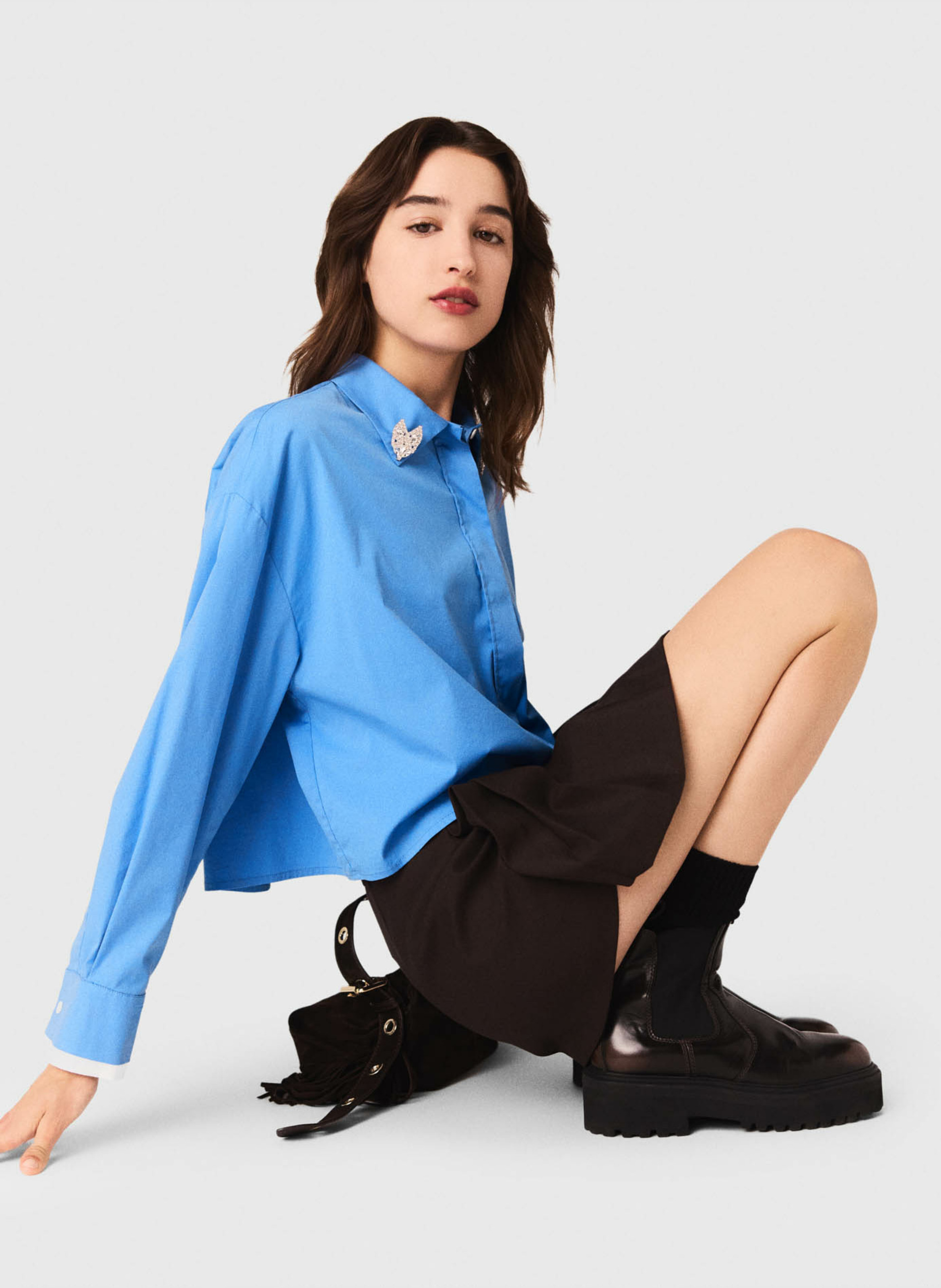 Chemise droite en coton mélangé MAJE Bleu