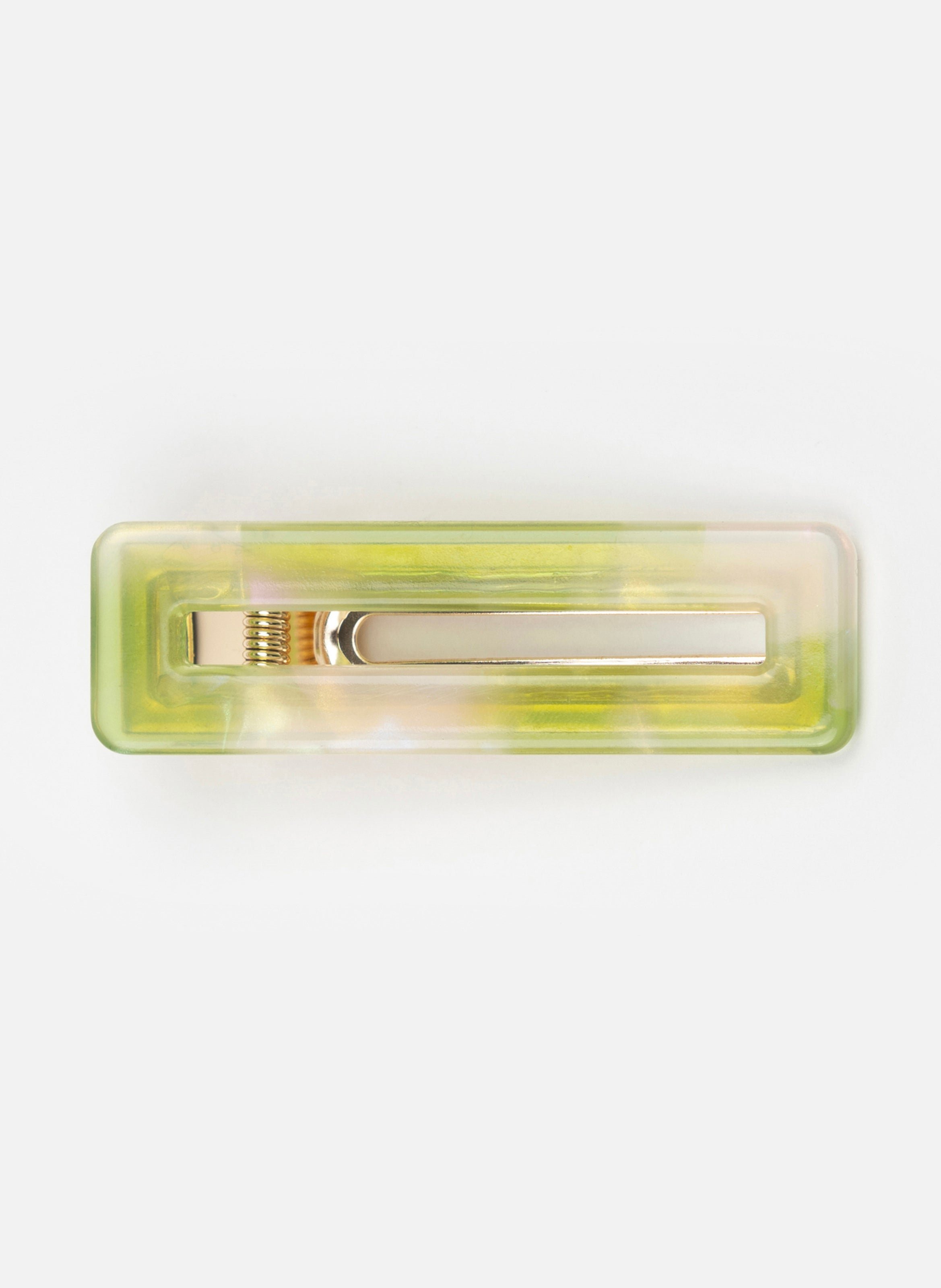 Barrette à cheveux rectangle en acétate de cellulose et acier inoxydable KURAGE GINZA Vert