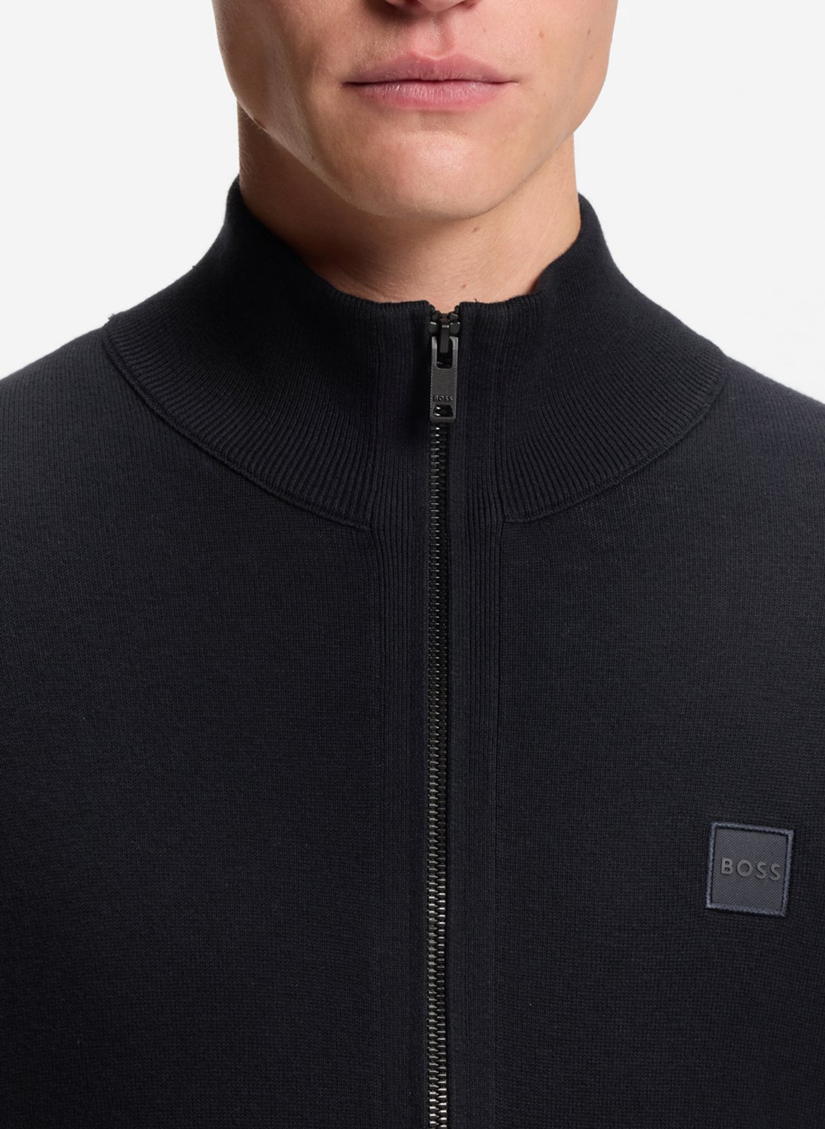 Gilet col montant en coton et en cachemire mélangés BOSS Bleu