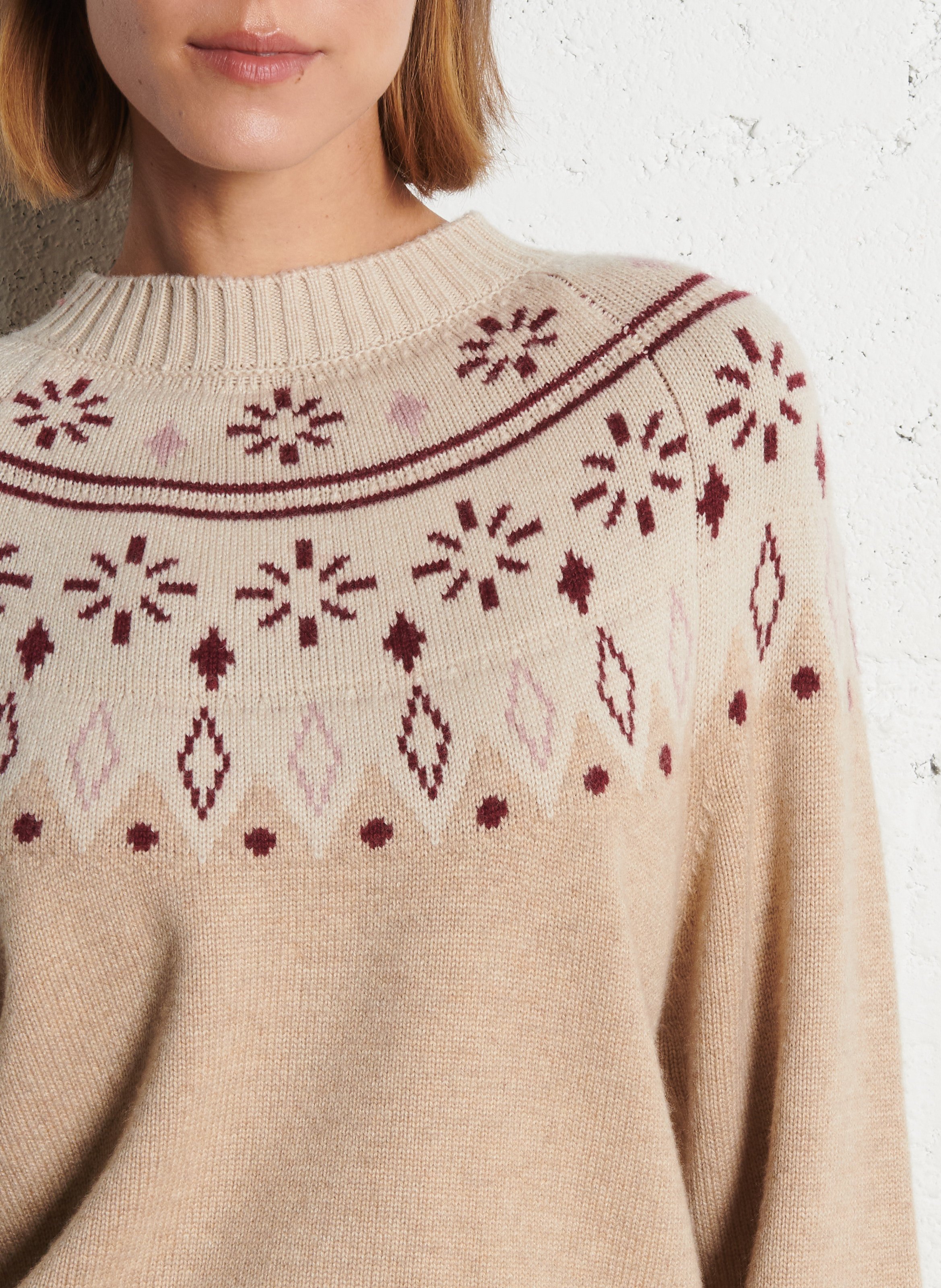 Pull droit en maille imprimée IKKS Beige