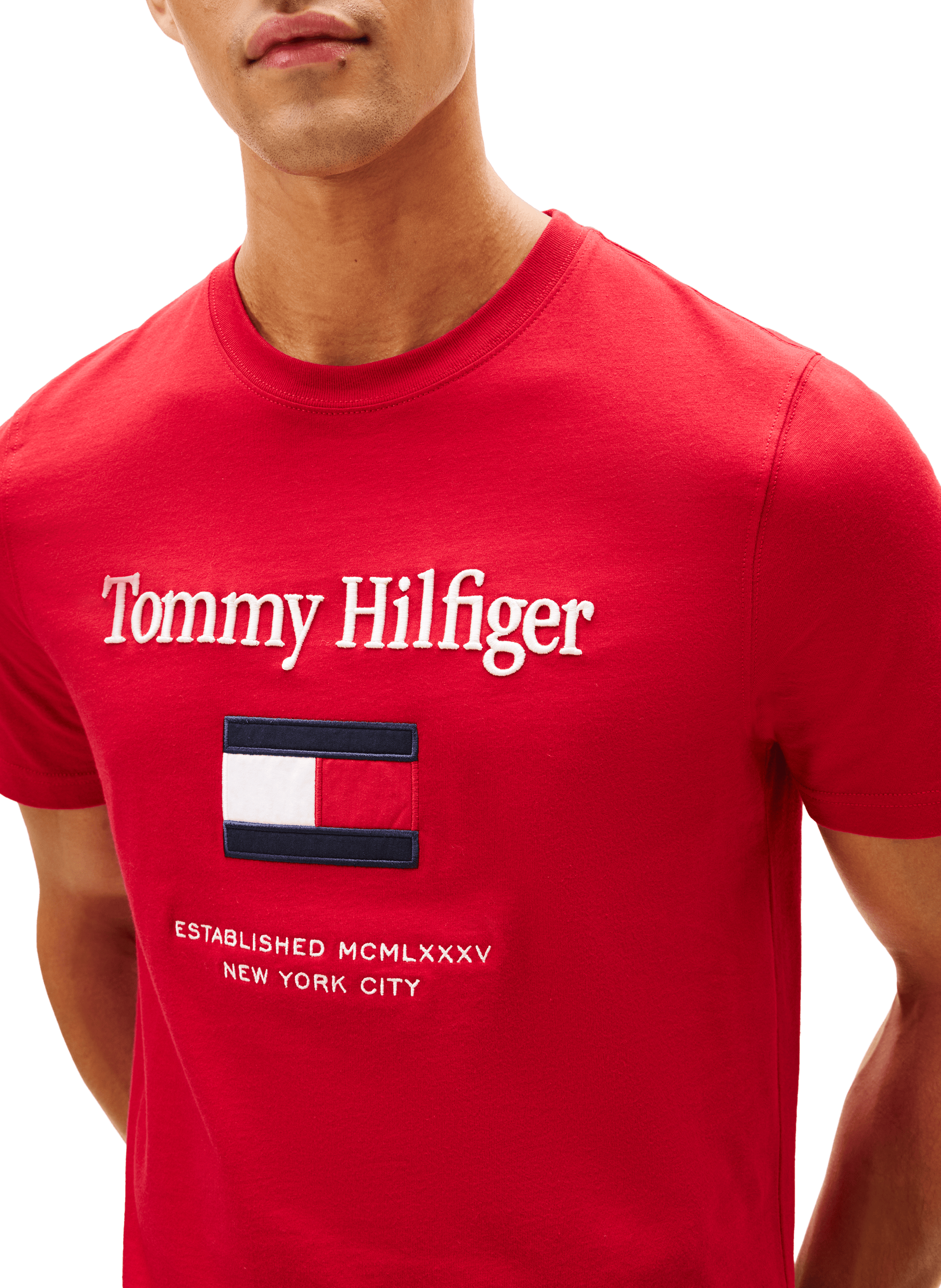 T-shirt manches courtes avec logo brodé TOMMY HILFIGER Rouge