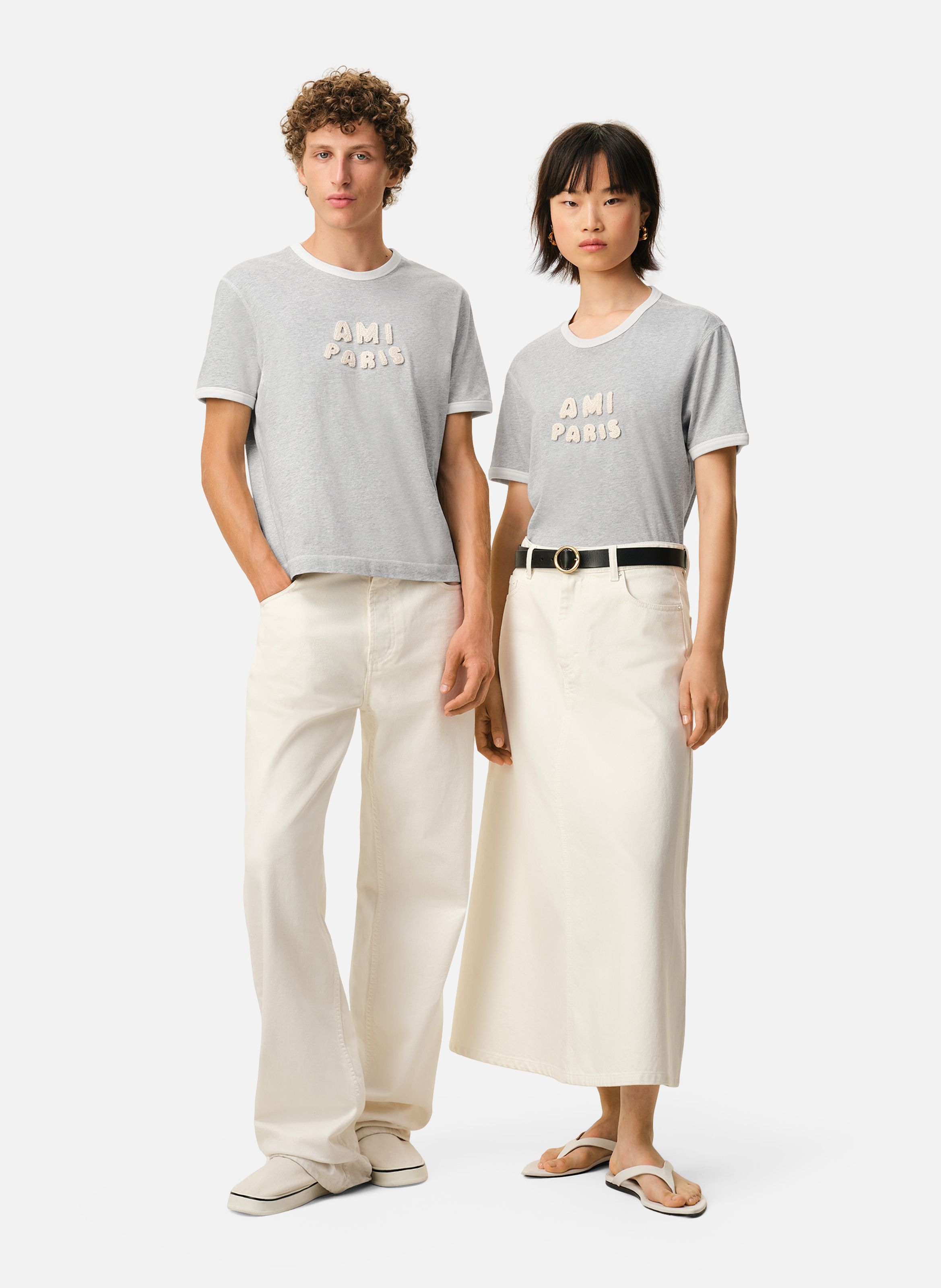 T-shirt empiècement ami paris en crochet unisexe en coton AMI PARIS Gris