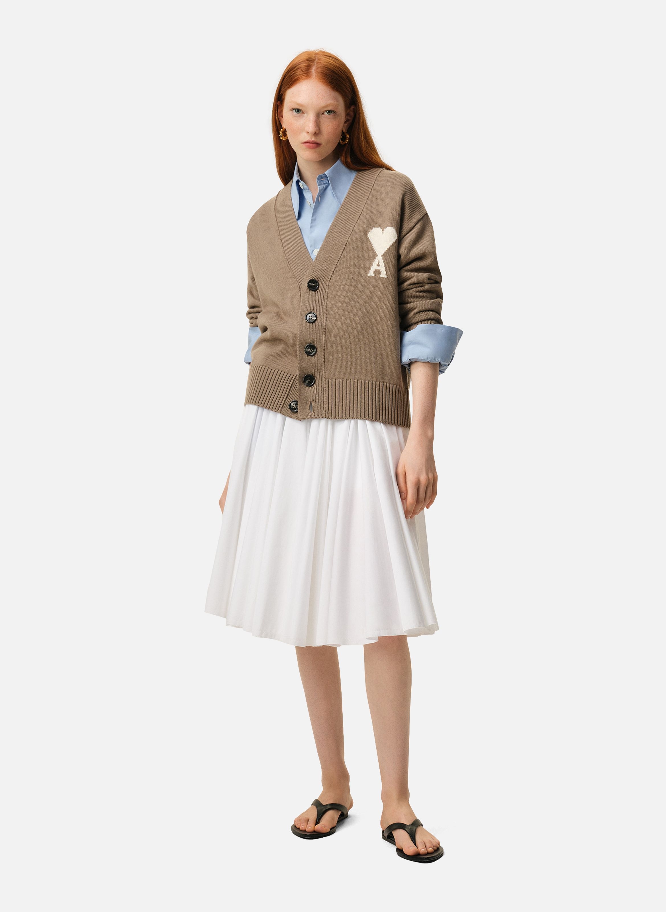 Cardigan ami de coeur en laine unisexe AMI PARIS Beige