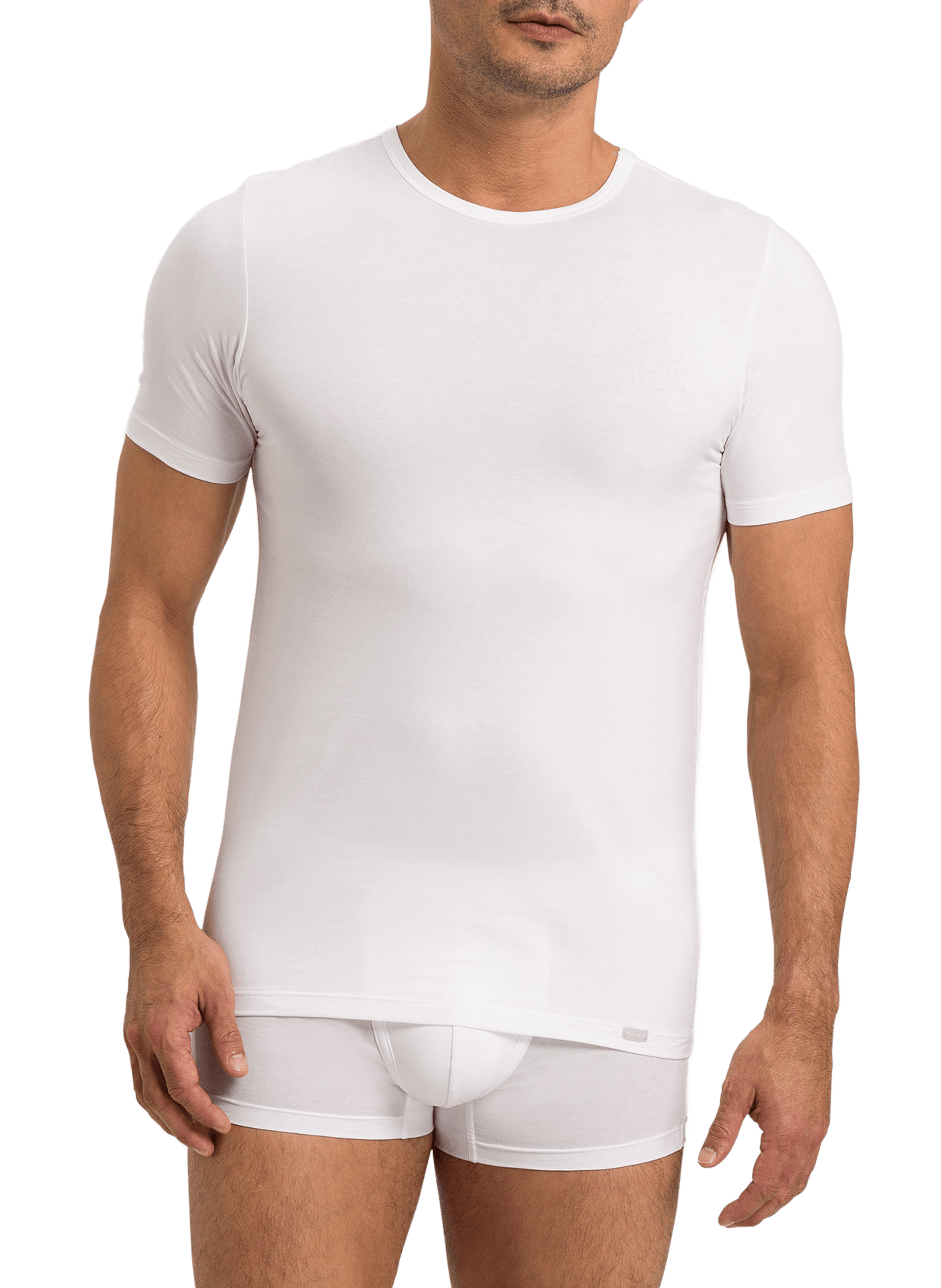 HANRO T-shirt col rond en coton stretch Blanc