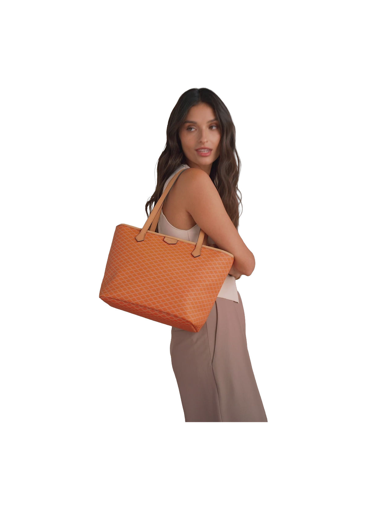 Waves | Sac cabas PM en toile enduite garnie cuir de vachette POURCHET Marron