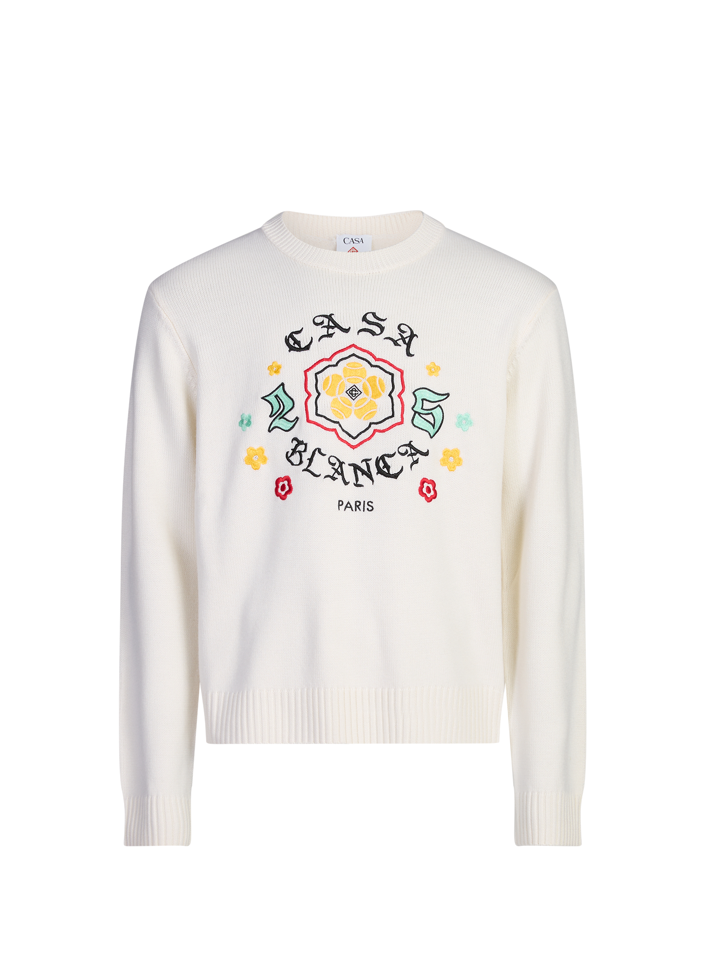 Embroidered wool merino round neck pullover CASABLANCA PARIS White