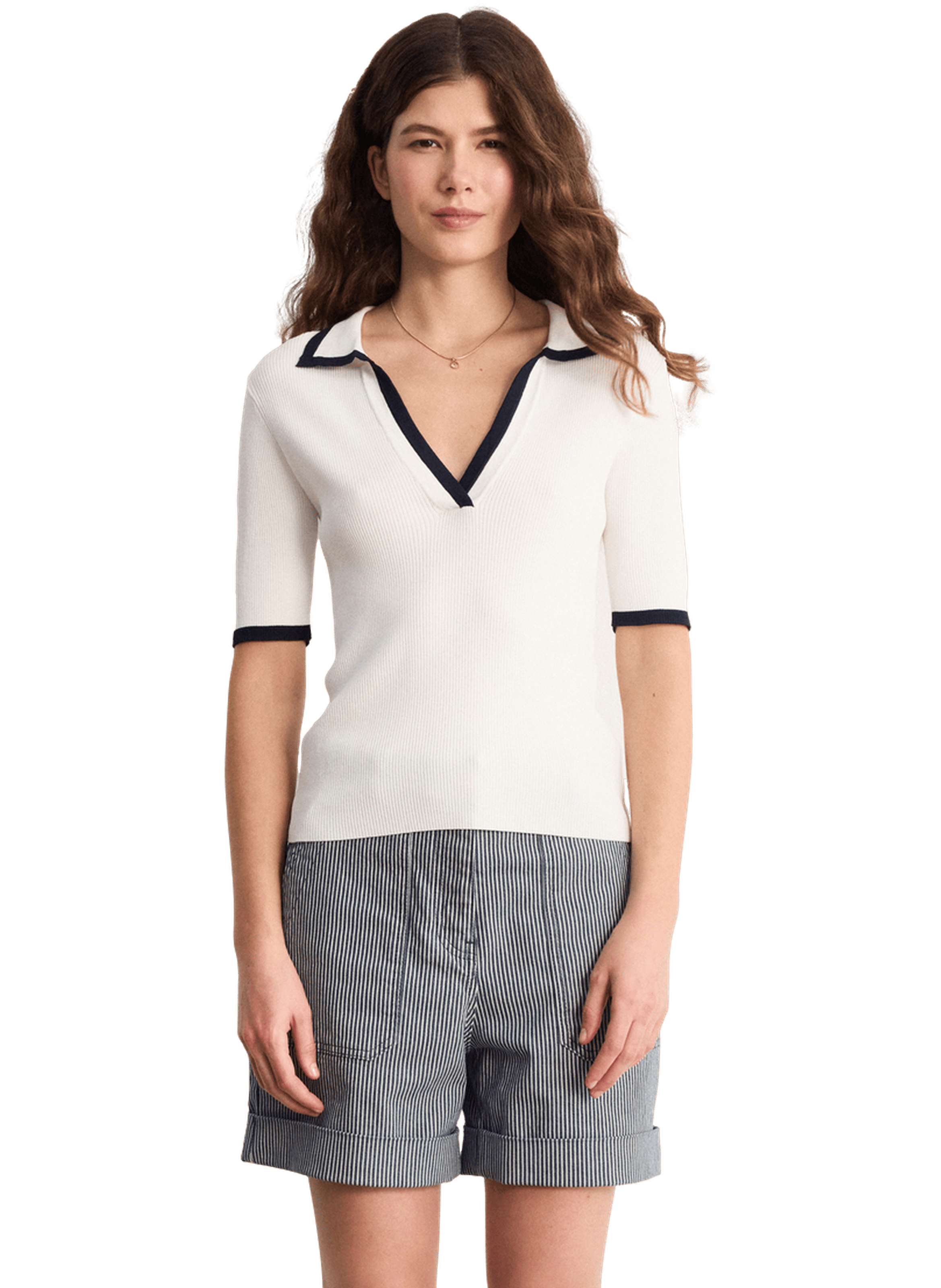 Polo en maille côtelée bicolore - LORETTE PABLO Beige