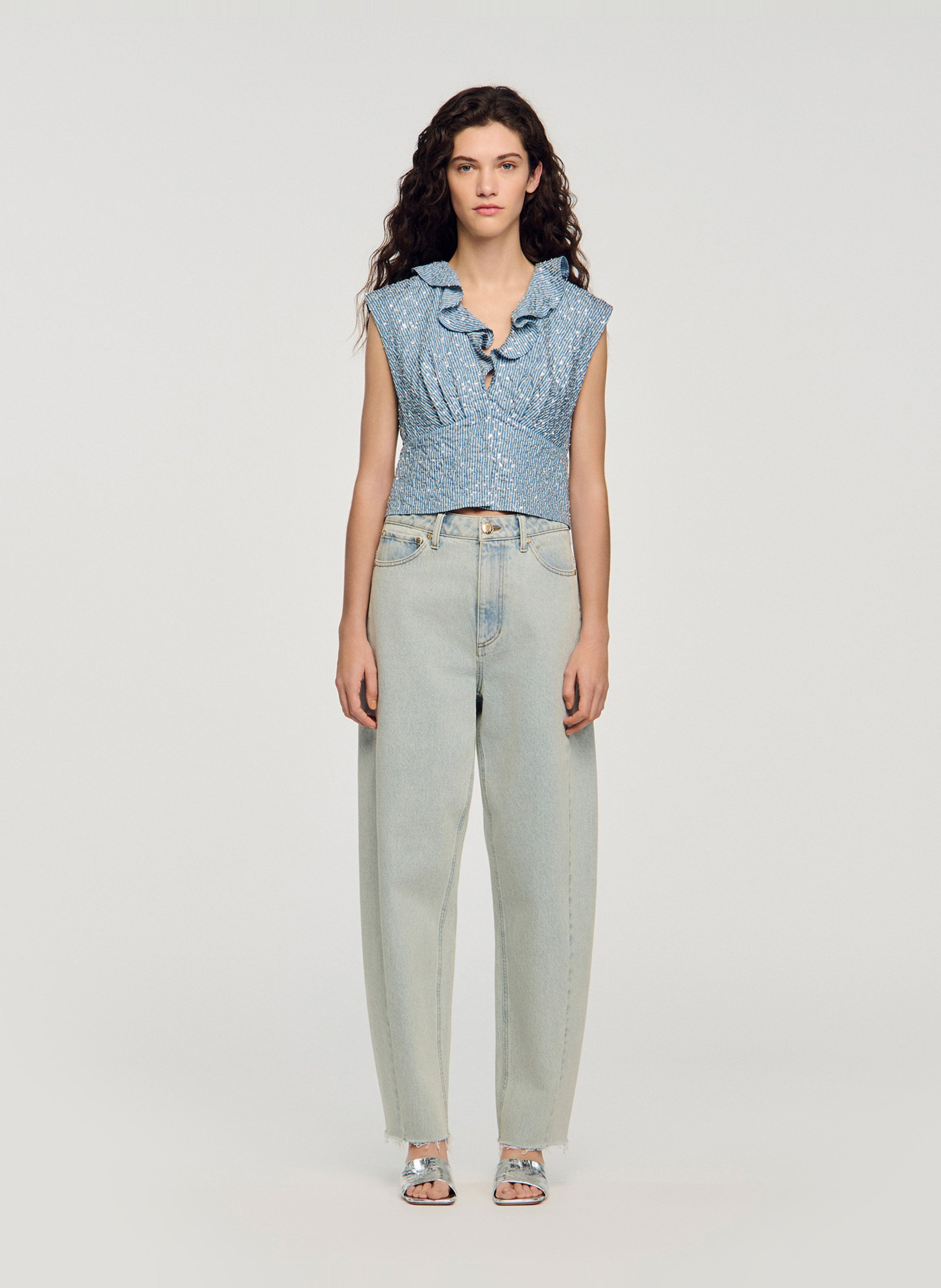 Top ajusté court à sequins SANDRO Bleu