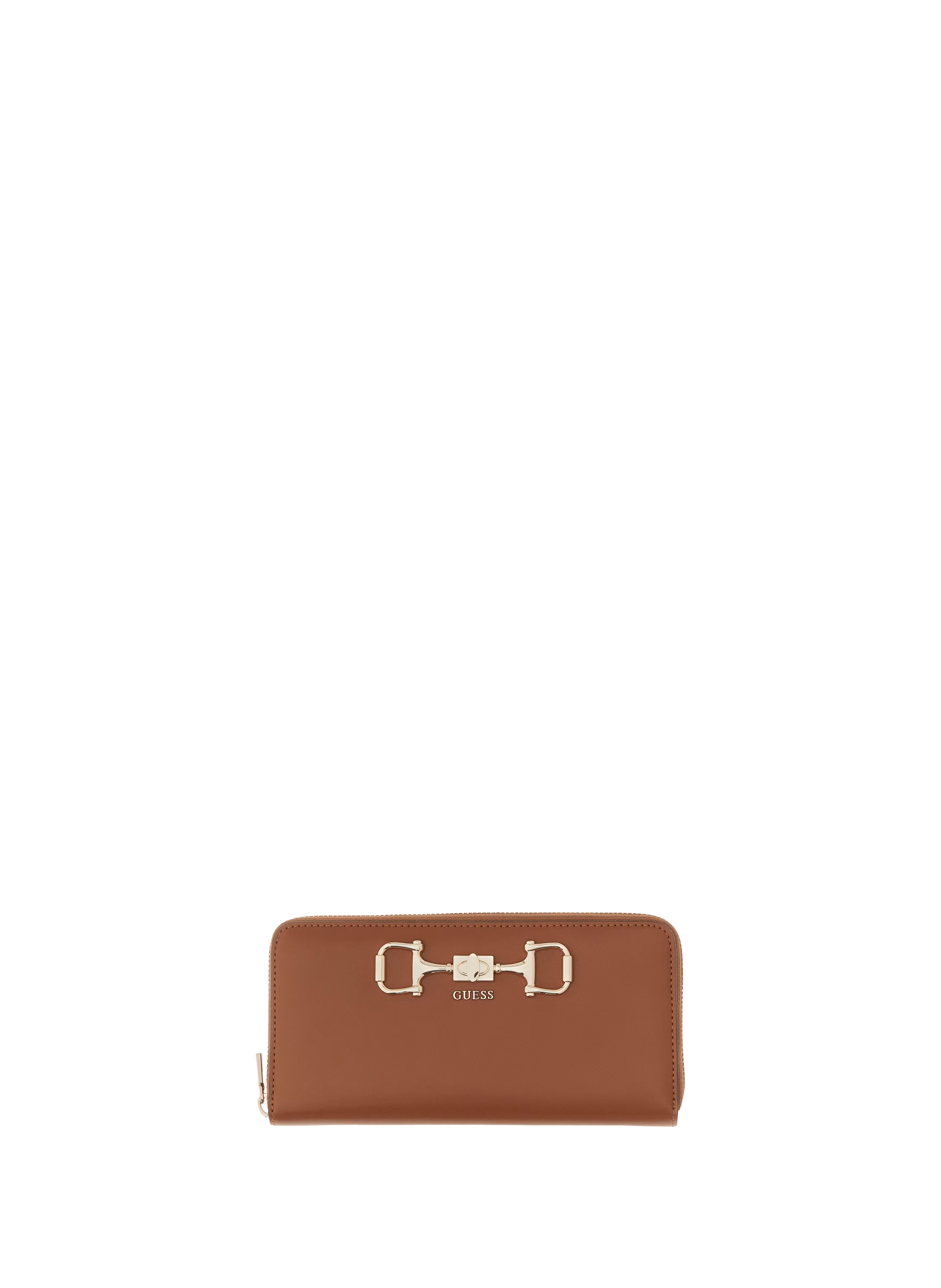 Portefeuille zip avec logo GUESS Marron