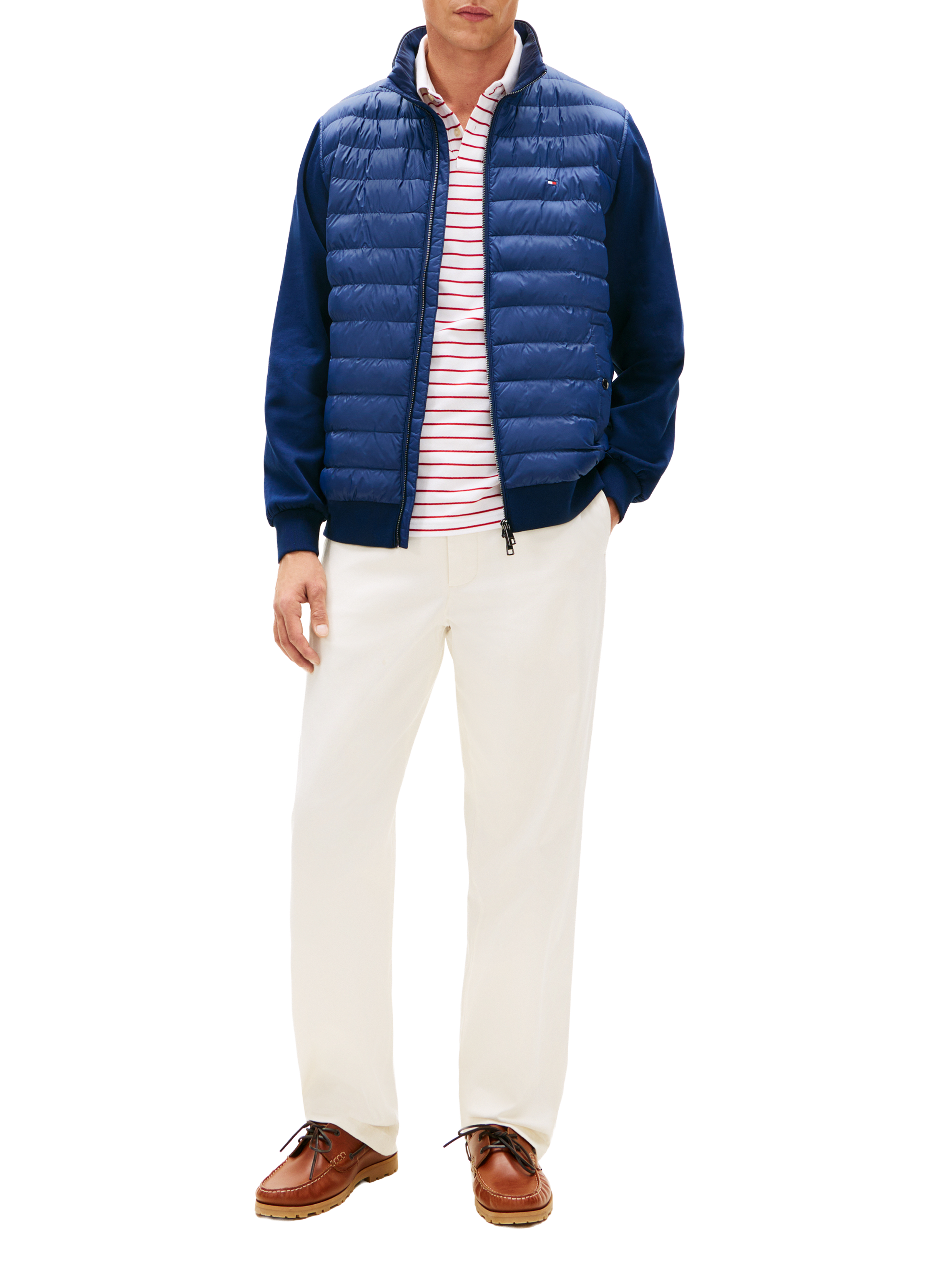 Multitexture zip-up jacket with trim in blended cotton TOMMY HILFIGER Blue