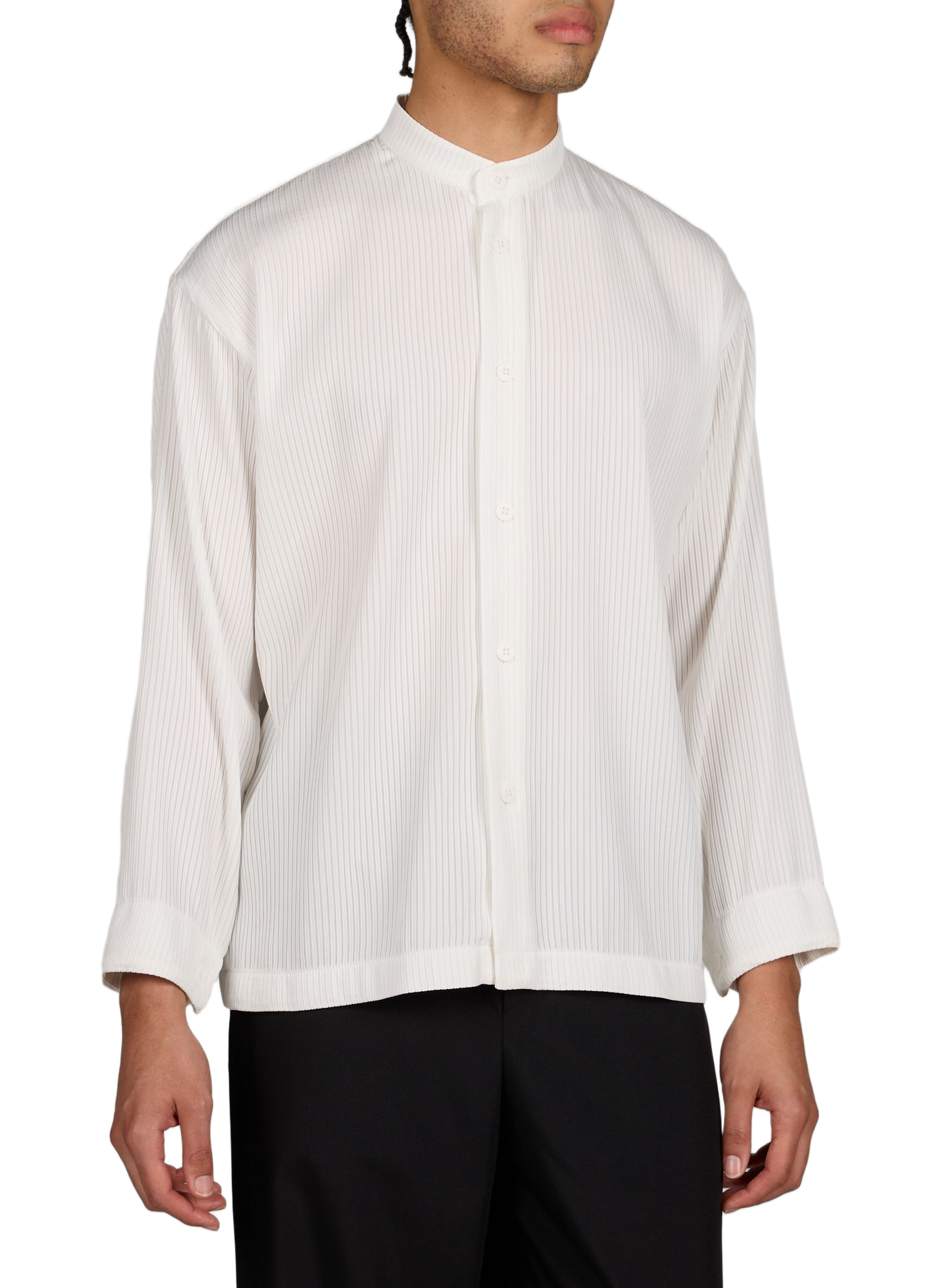 Camicia diritta plissettata con collo alla coreana ISSEY MIYAKE Beige
