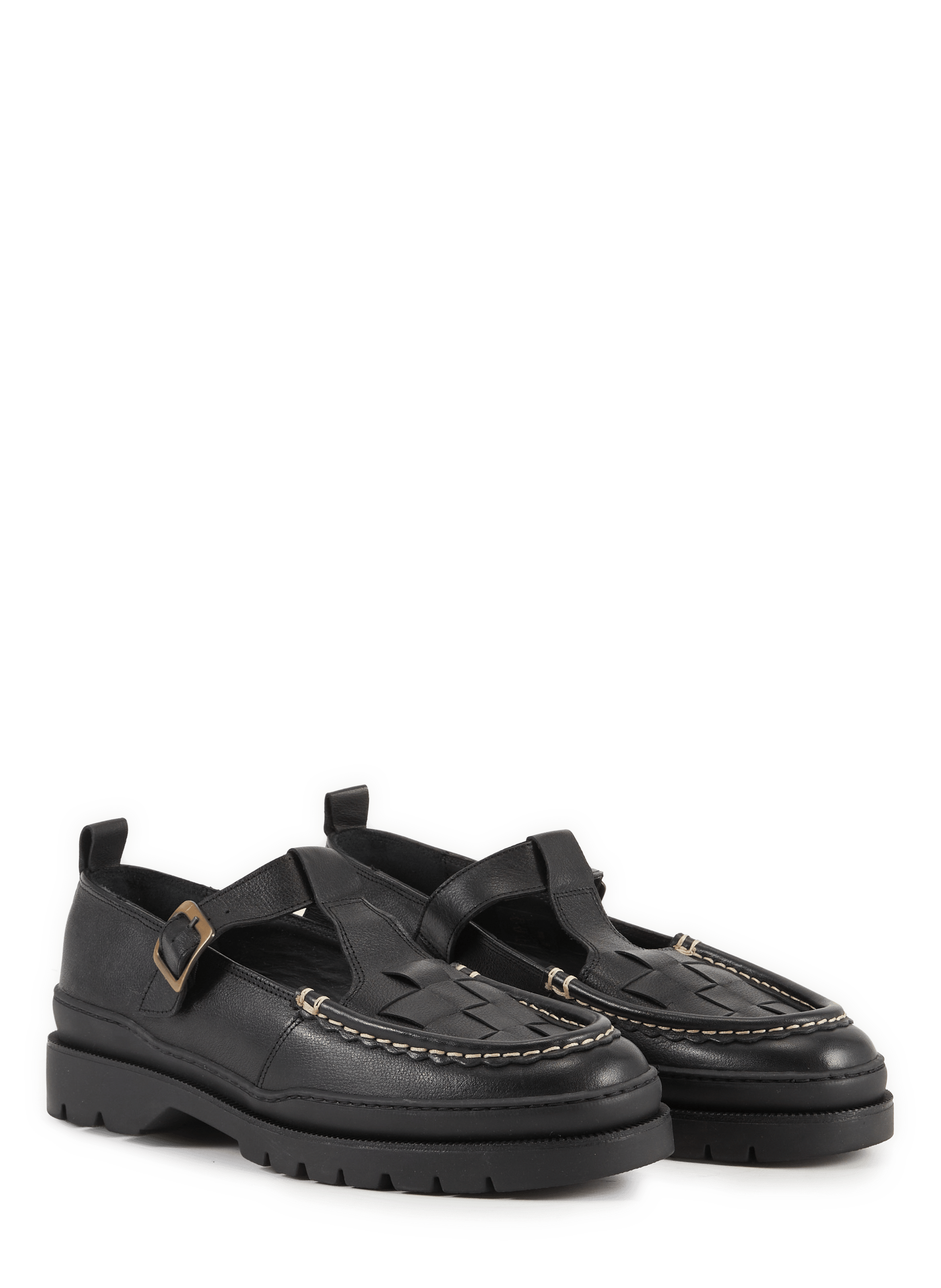 Sandales tressées en cuir grainé KLEMAN Noir