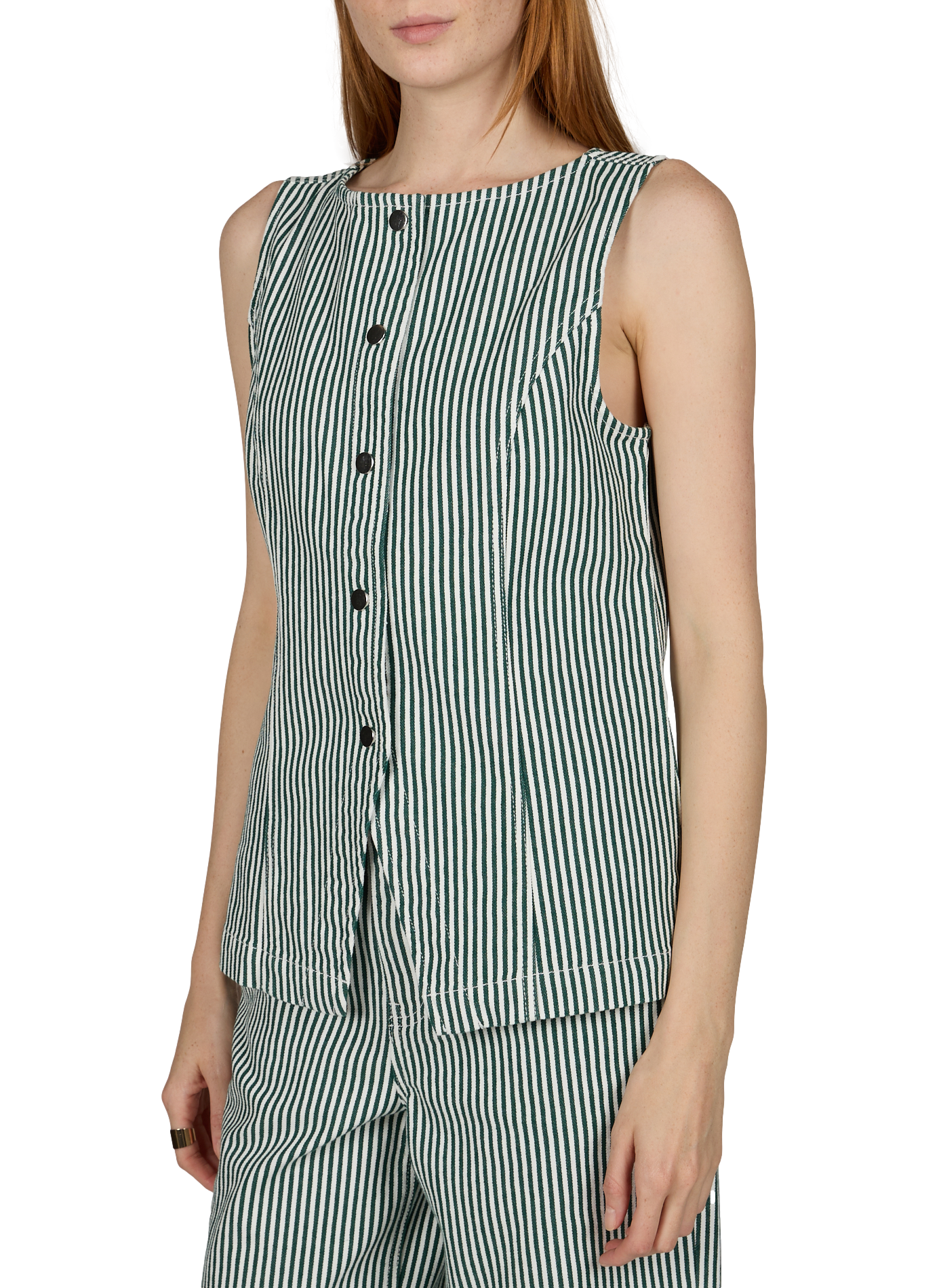 Sleeveless striped Sanni jacket in blended cotton OBJECT White
