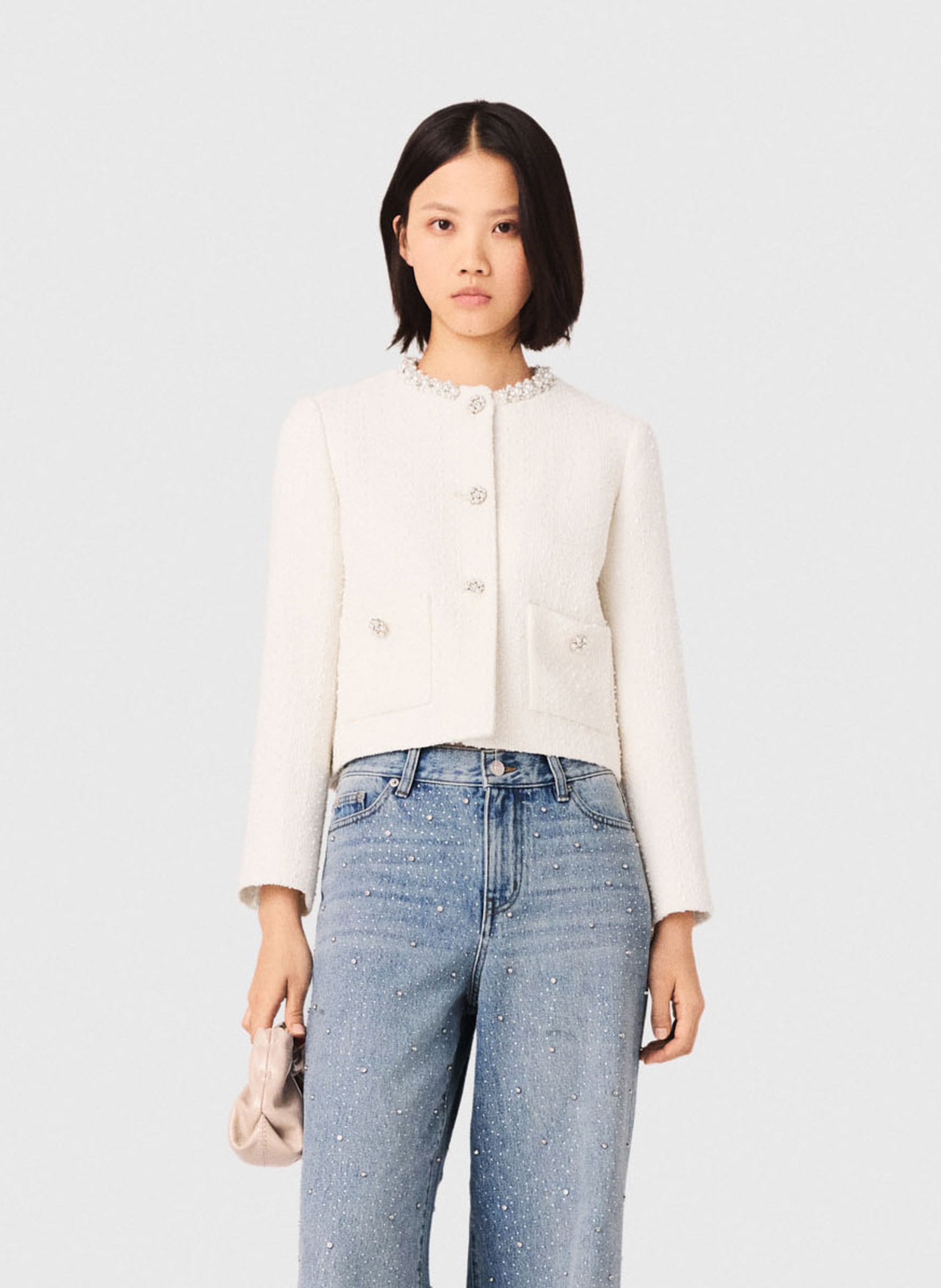 Veste col rond en coton mélangé MAJE Beige