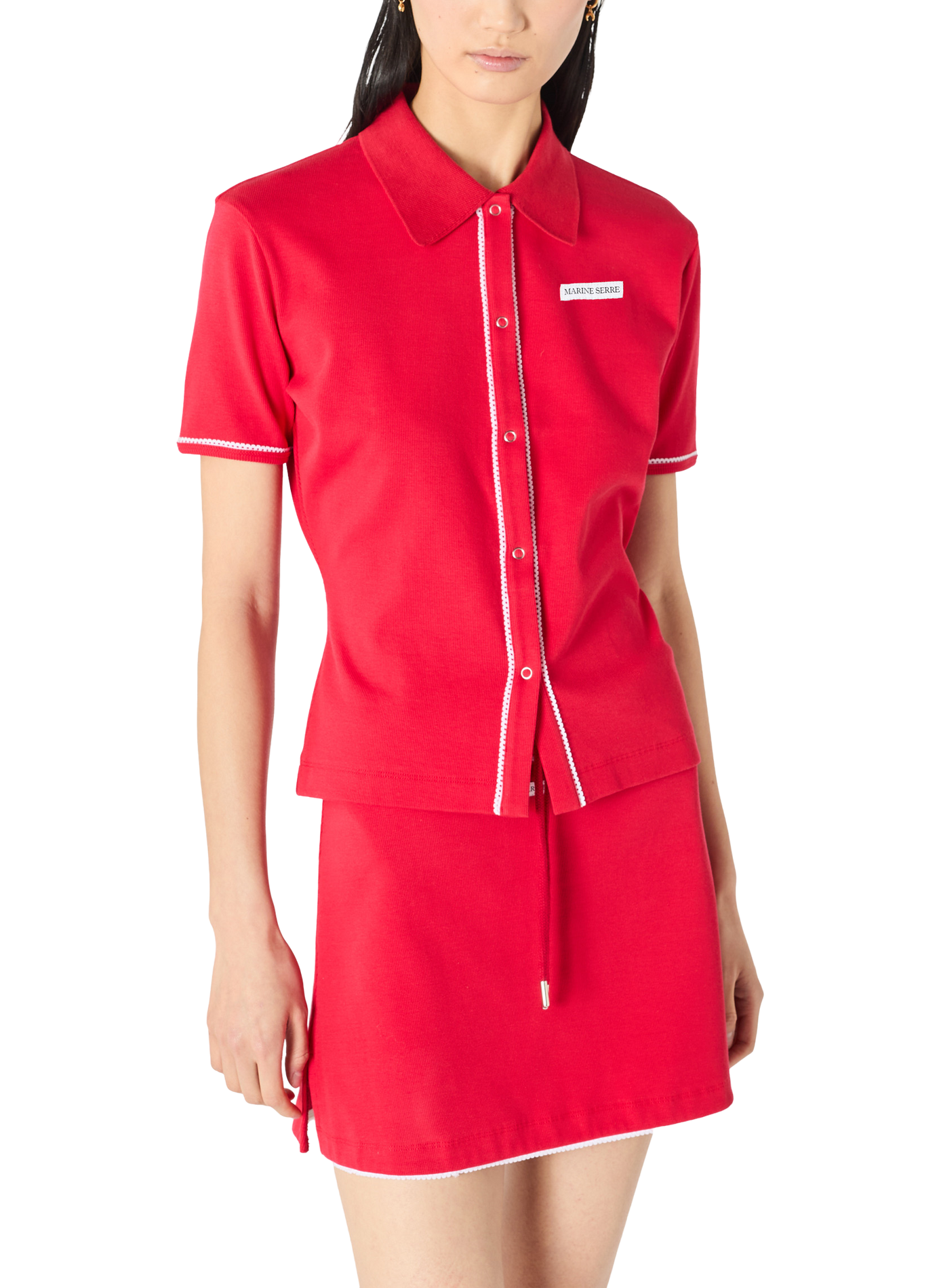 Light ribbed jersey drawstring-waist mini skirt organic cotton MARINE SERRE Red