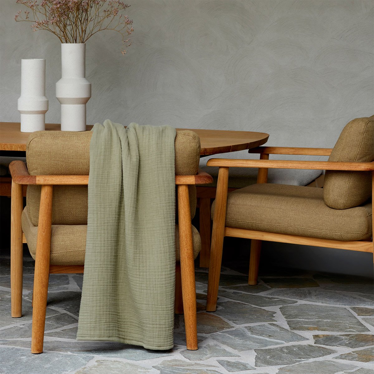 Plaid en gaze de coton, lowen BOSS HOME Vert