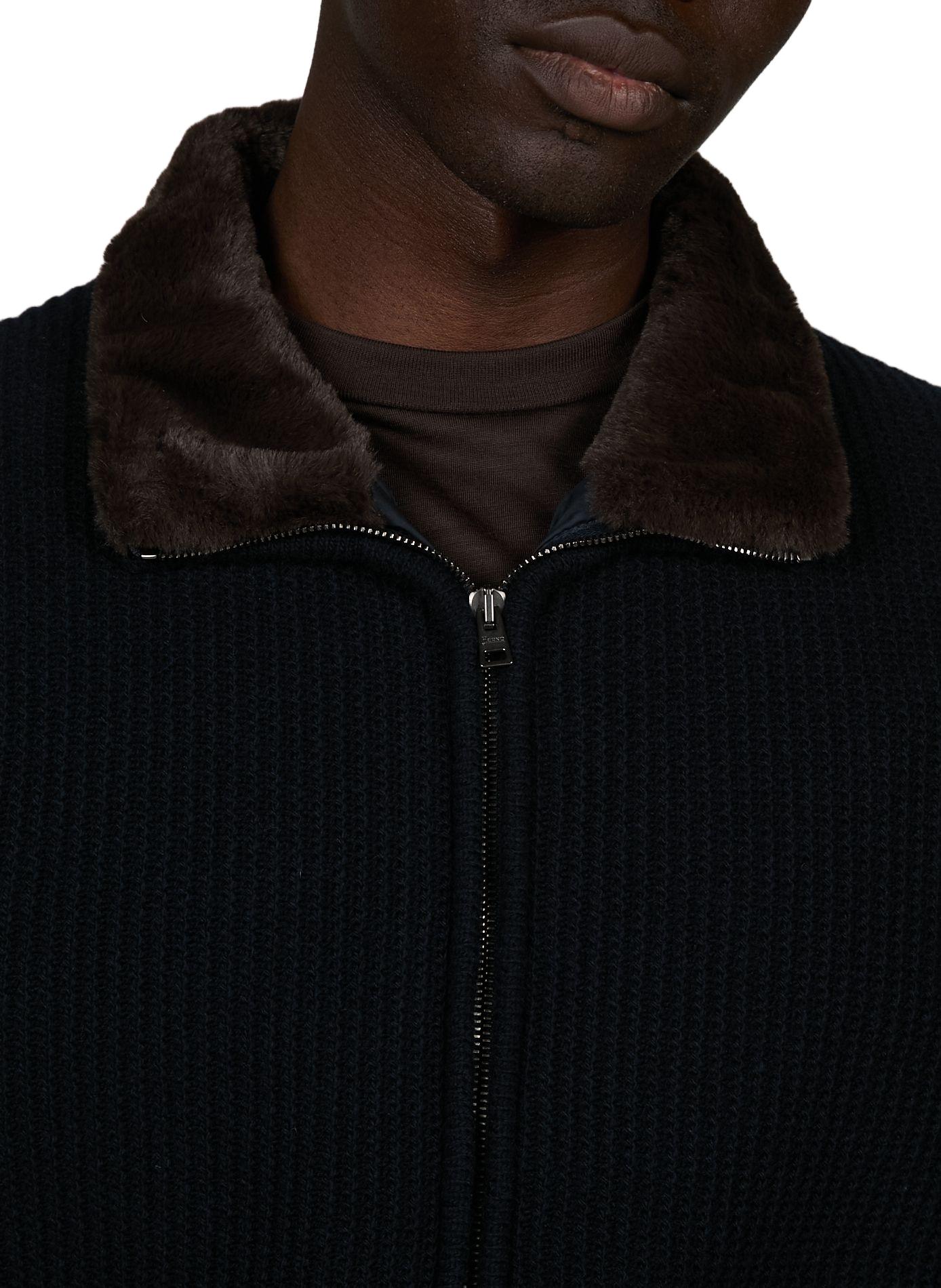 Ribbed high-neck textured wool vest HERNO Blue