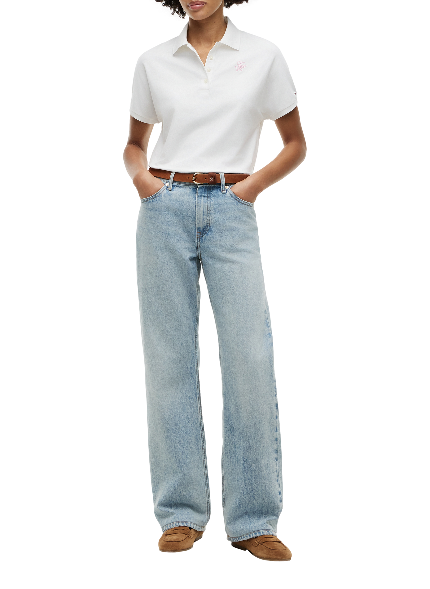 Plain polo shirt with embroidered logo in blended cotton. TOMMY HILFIGER White