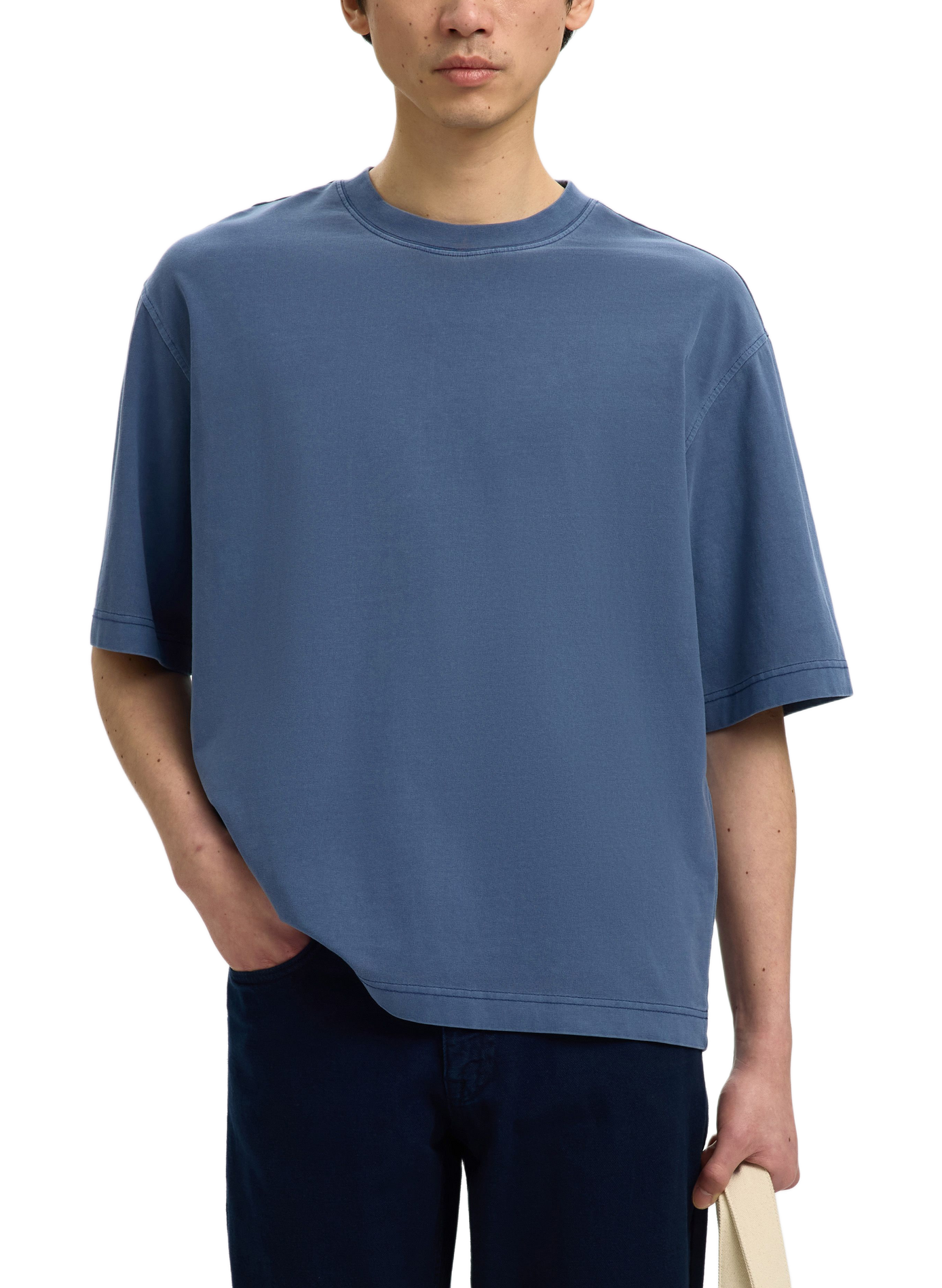Oversized round neck cotton t-shirt SELECTED Blue