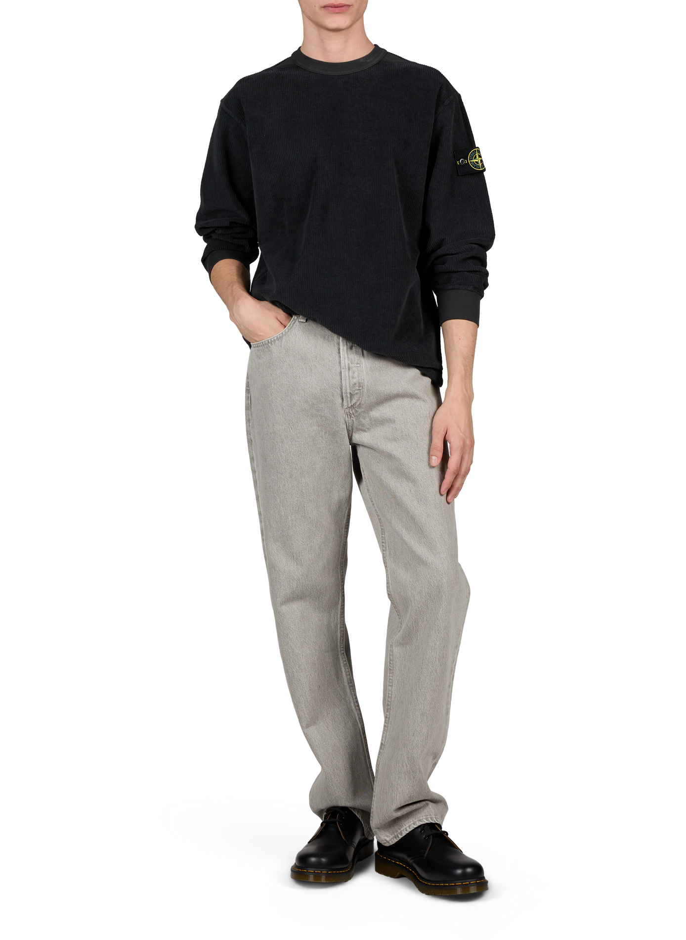 Sweater met ronde hals in fluweel STONE ISLAND Grijs