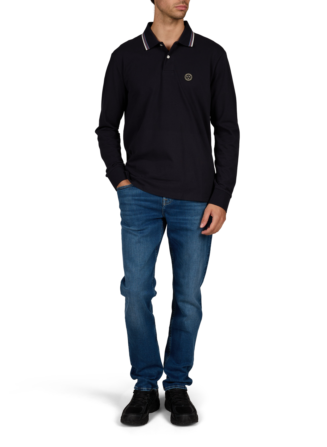 Gerader Baumwoll-Poloshirt ARMANI EXCHANGE Blau